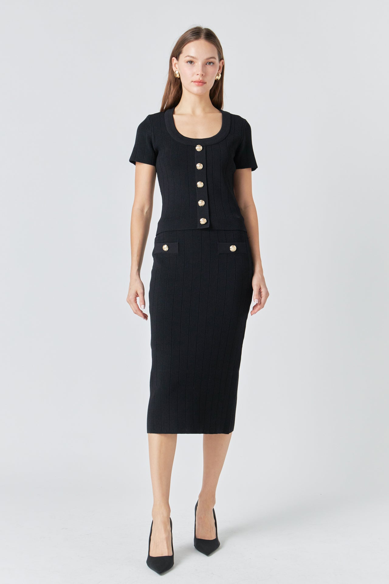 ENDLESS ROSE - Shank Button Midi Skirt - SKIRTS available at Objectrare