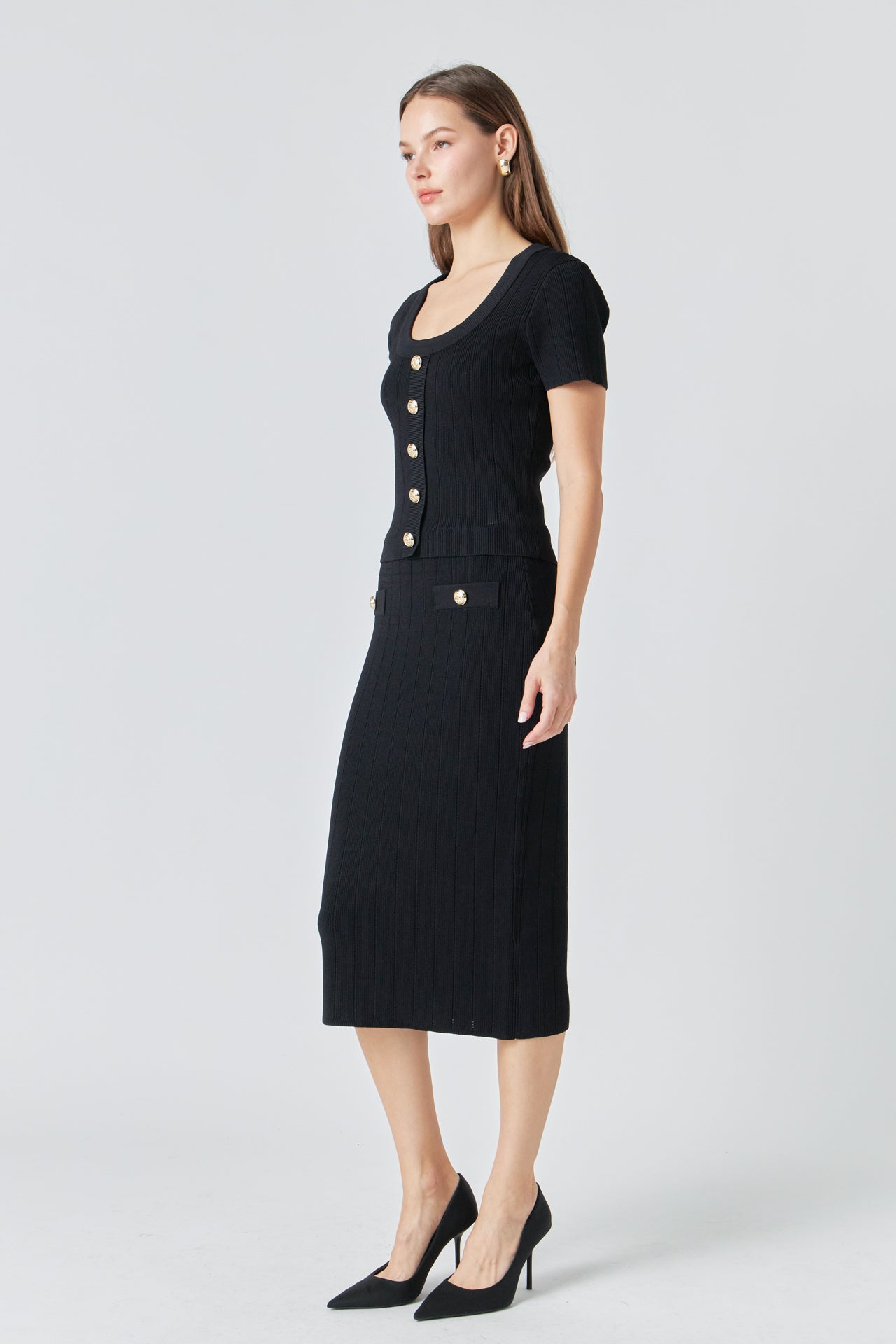 ENDLESS ROSE - Shank Button Midi Skirt - SKIRTS available at Objectrare