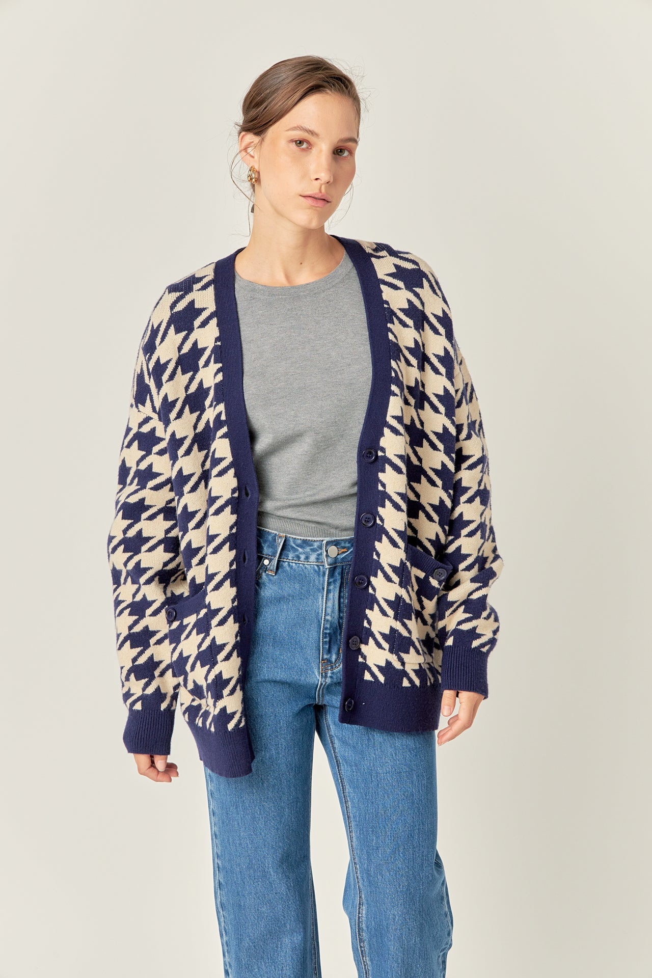 ENGLISH FACTORY - Knit Houndstooth Cardigan - SWEATERS & KNITS available at Objectrare