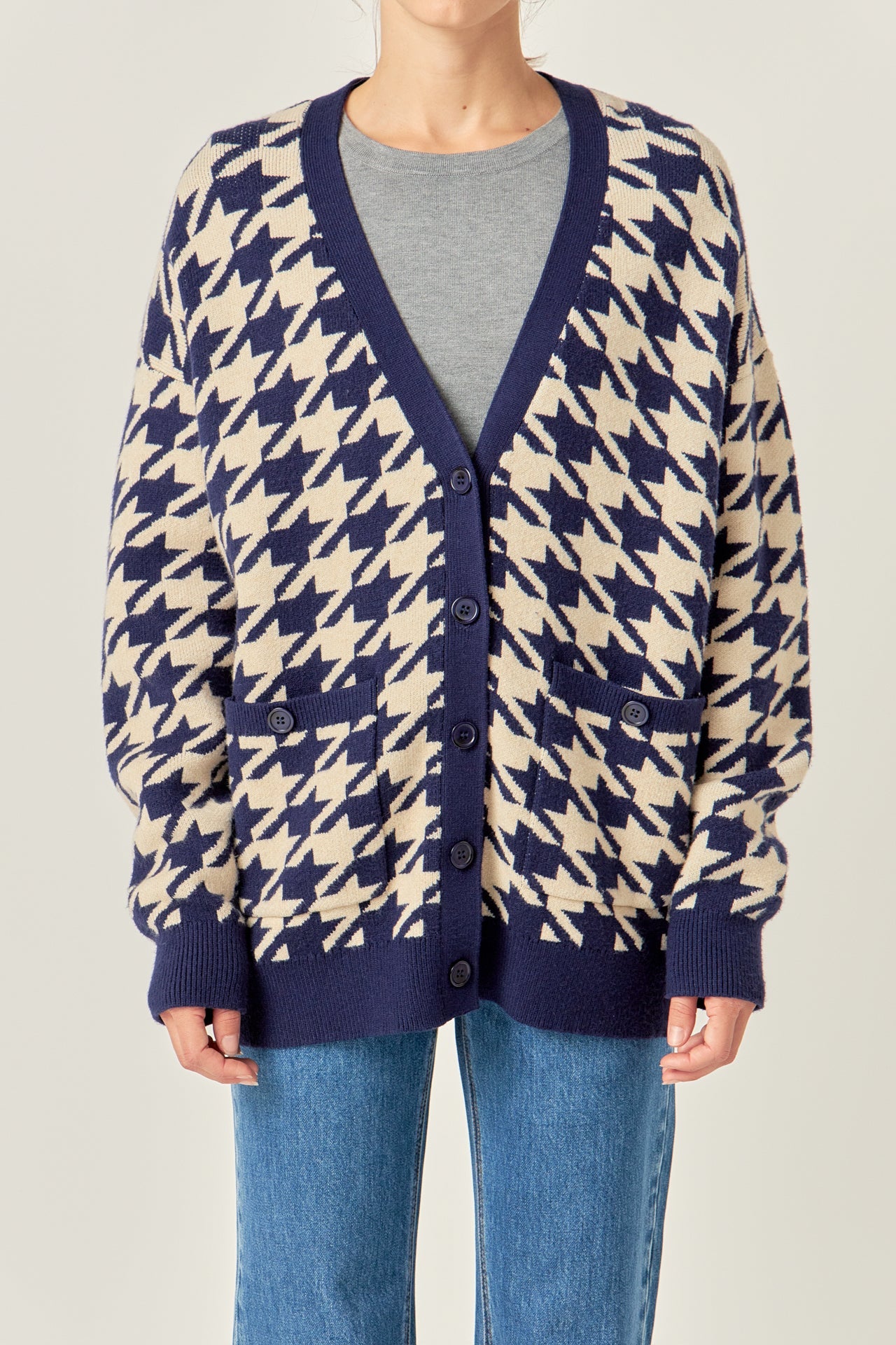ENGLISH FACTORY - Knit Houndstooth Cardigan - SWEATERS & KNITS available at Objectrare