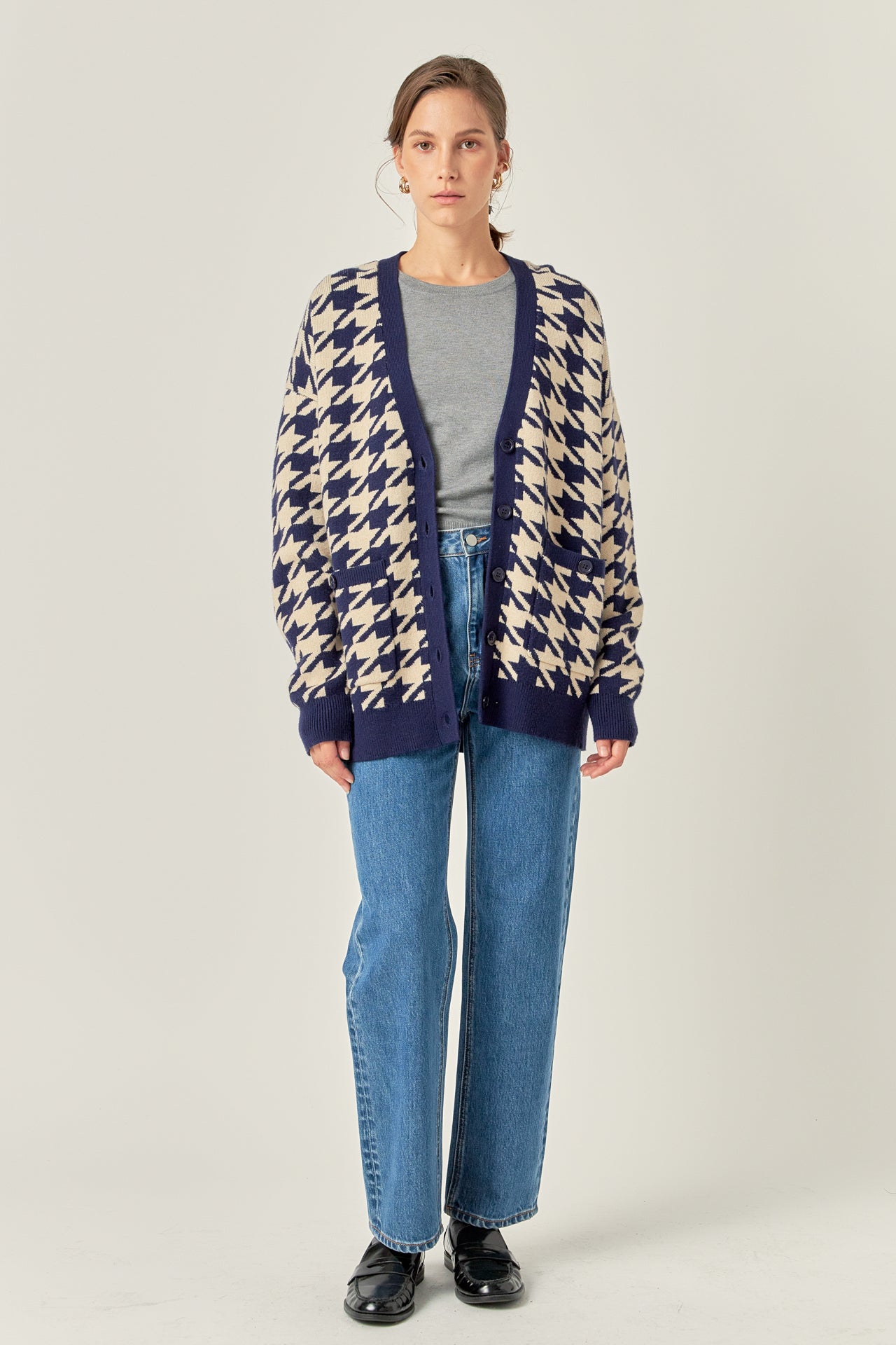 ENGLISH FACTORY - Knit Houndstooth Cardigan - SWEATERS & KNITS available at Objectrare