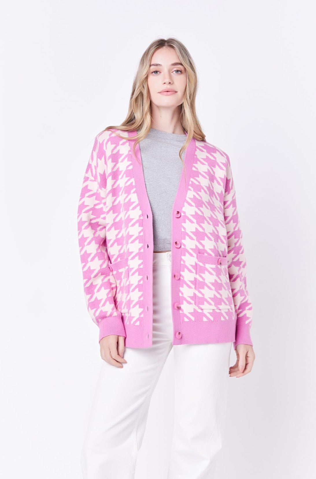 ENGLISH FACTORY - Knit Houndstooth Cardigan - SWEATERS & KNITS available at Objectrare