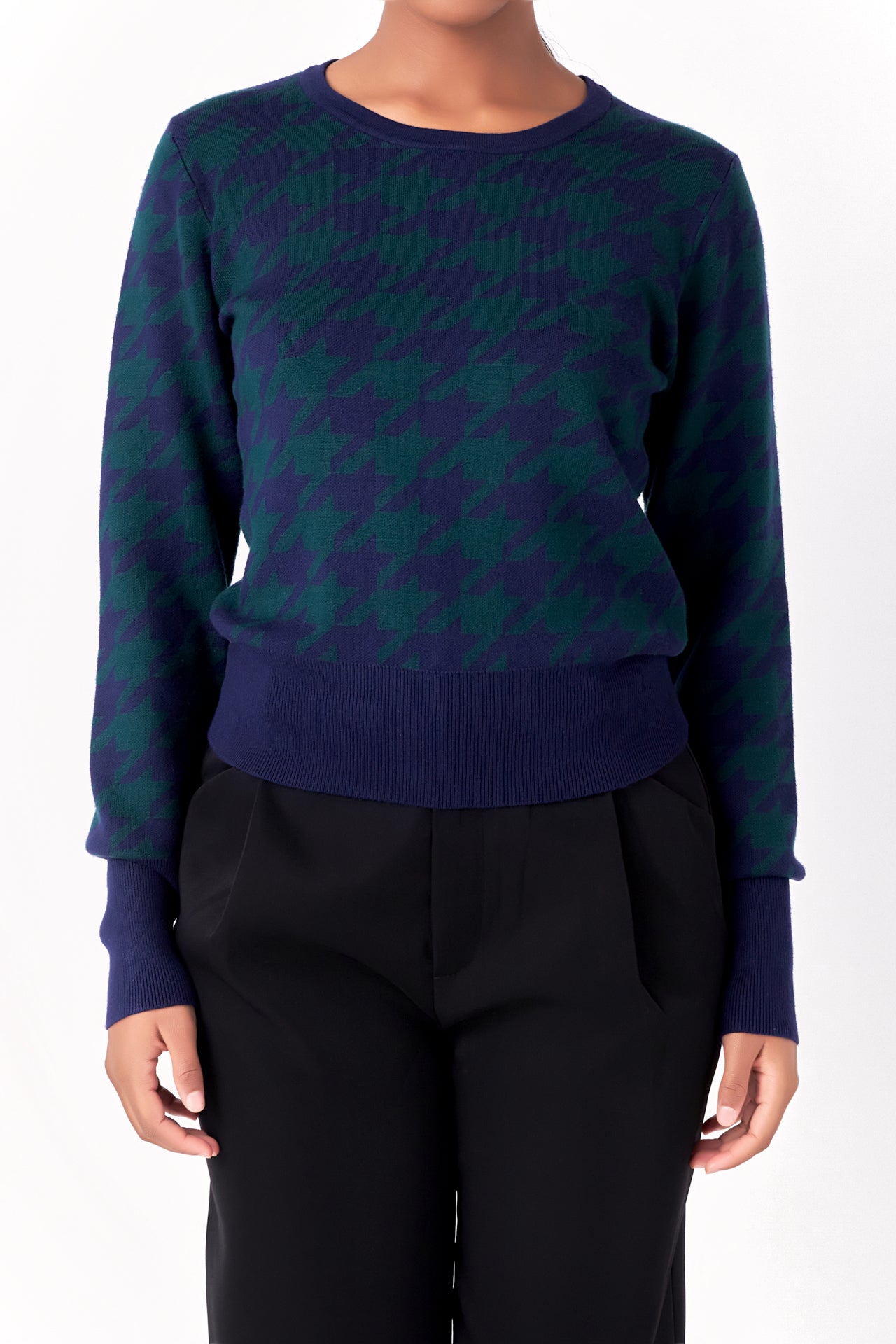 ENDLESS ROSE - Knit Houndstooth Sweater - TOPS available at Objectrare