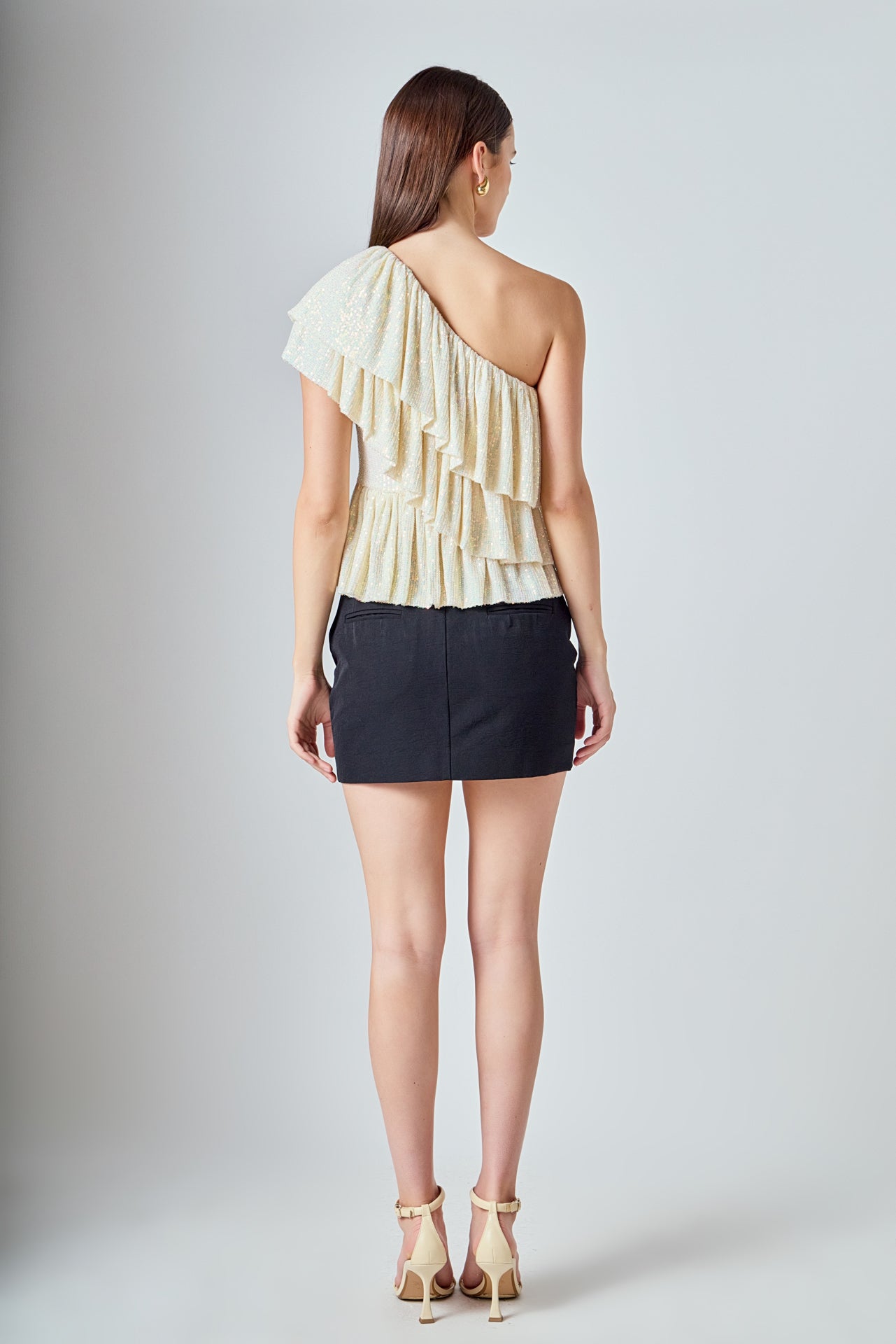 ENDLESS ROSE - Sequins One Shoulder Ruffle Top - TOPS available at Objectrare