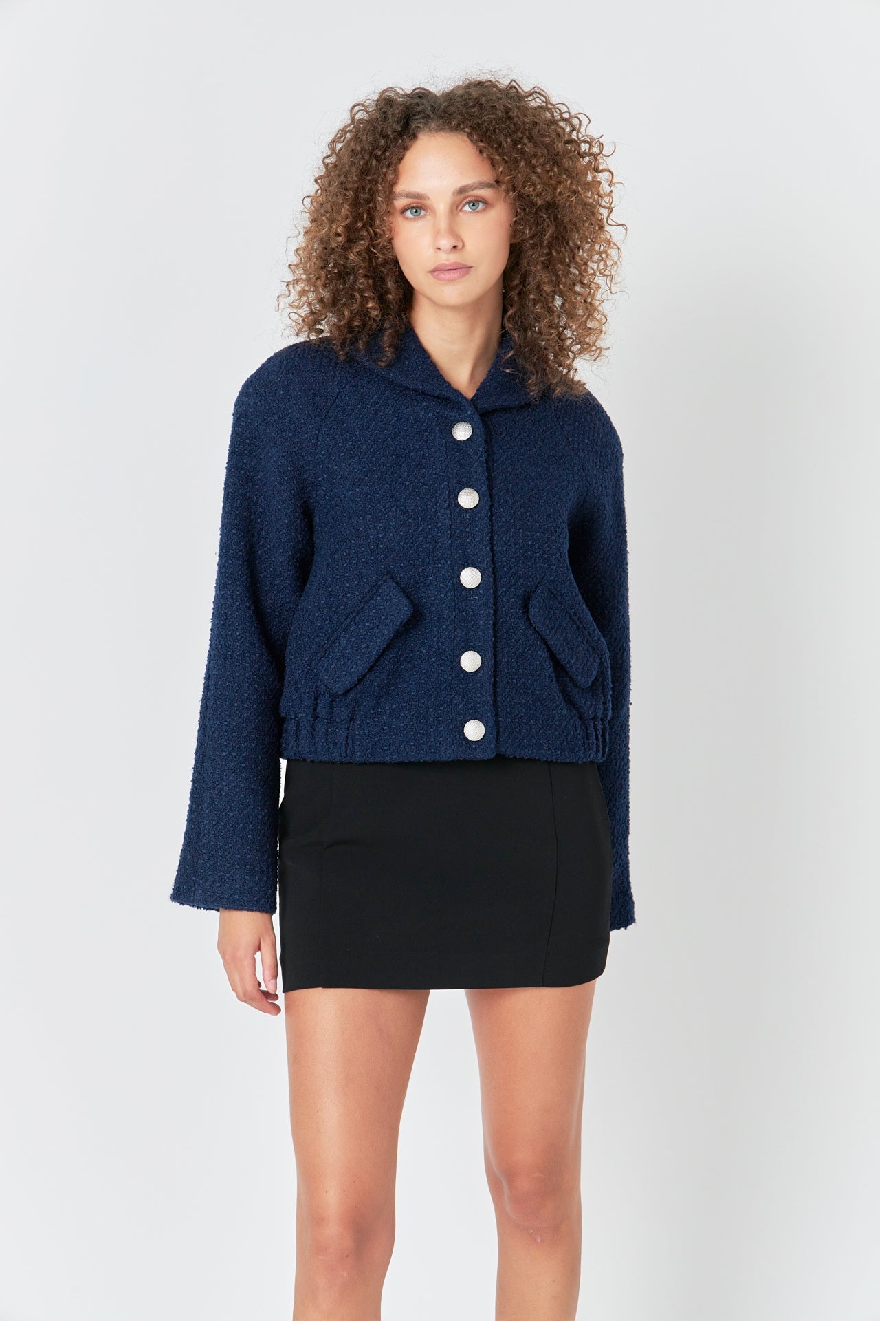 ENDLESS ROSE - Boucle Tweed Buttoned Bomber - JACKETS available at Objectrare