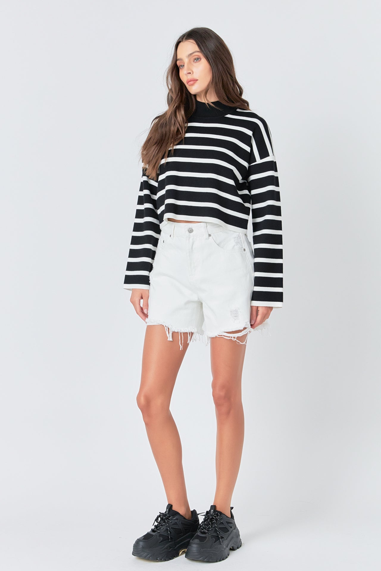GREY LAB - Striped Cropped Sweater - SWEATERS & KNITS available at Objectrare