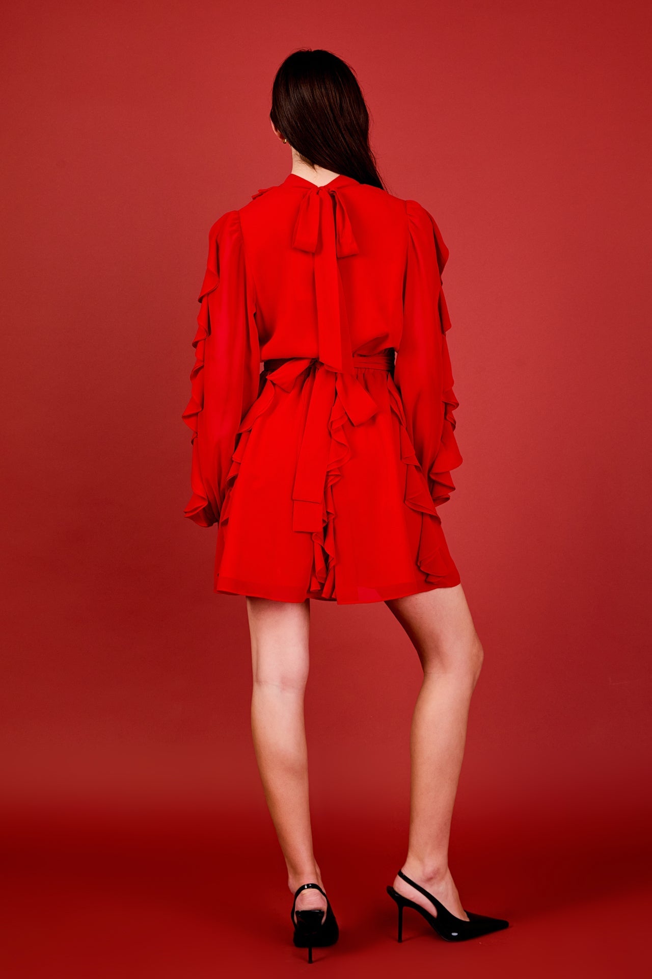 ENDLESS ROSE - Chiffon Ruffled V Mini Dress - DRESSES available at Objectrare