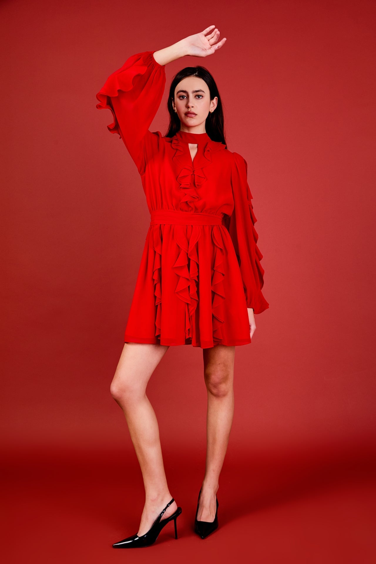 ENDLESS ROSE - Chiffon Ruffled V Mini Dress - DRESSES available at Objectrare