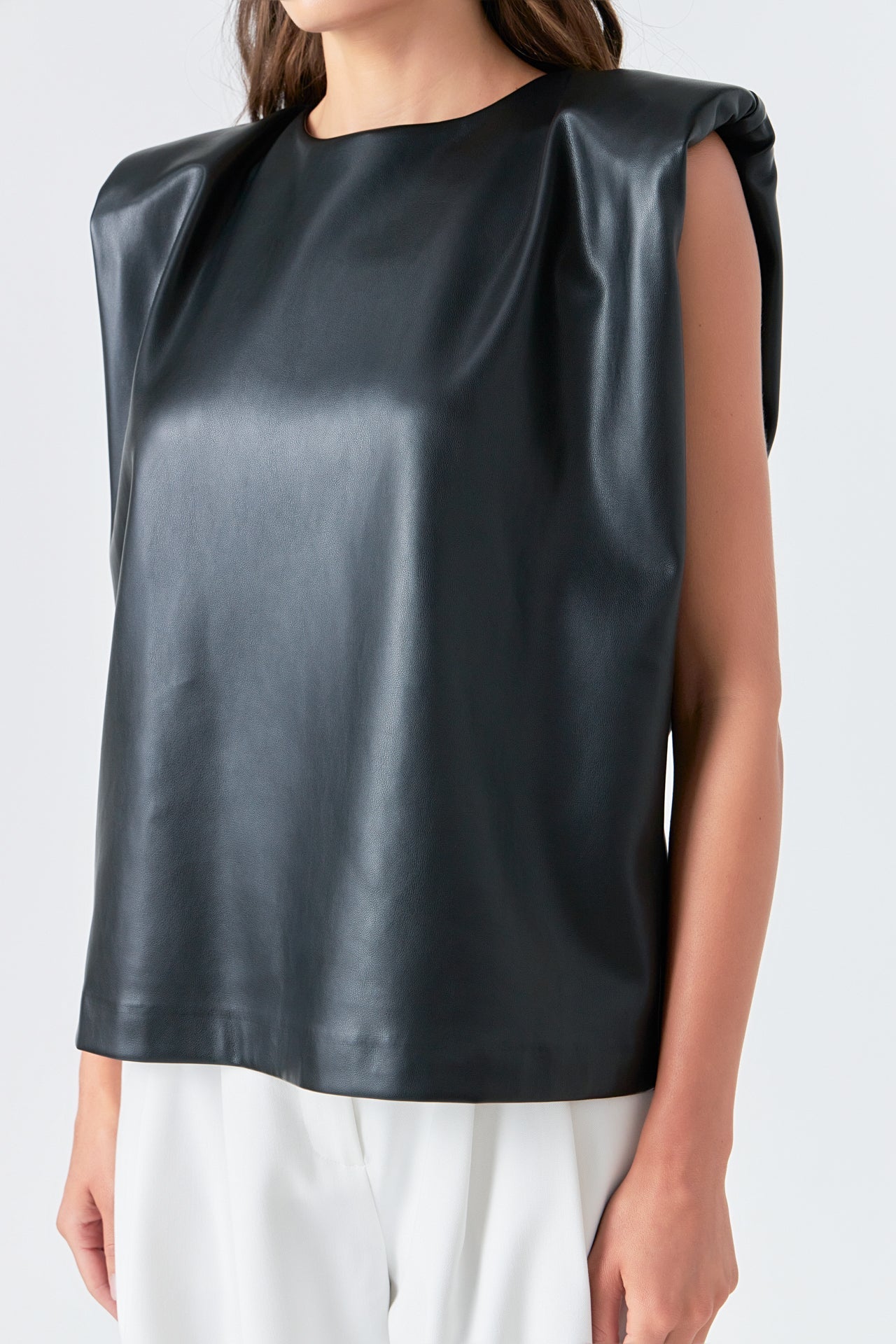 GREY LAB - Shoulder Padded Faux Leather Top - TOPS available at Objectrare