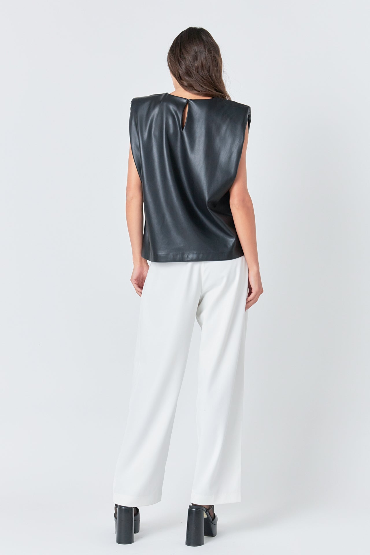 GREY LAB - Shoulder Padded Faux Leather Top - TOPS available at Objectrare