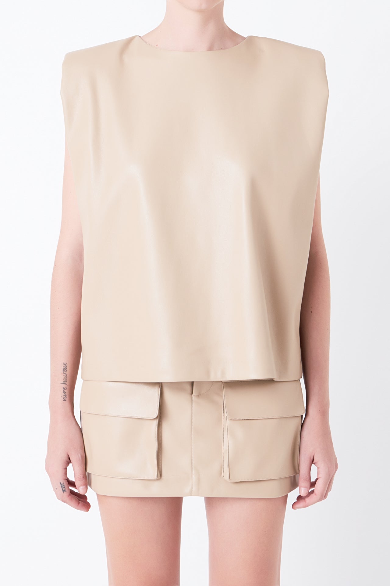 GREY LAB - Shoulder Padded Faux Leather Top - TOPS available at Objectrare