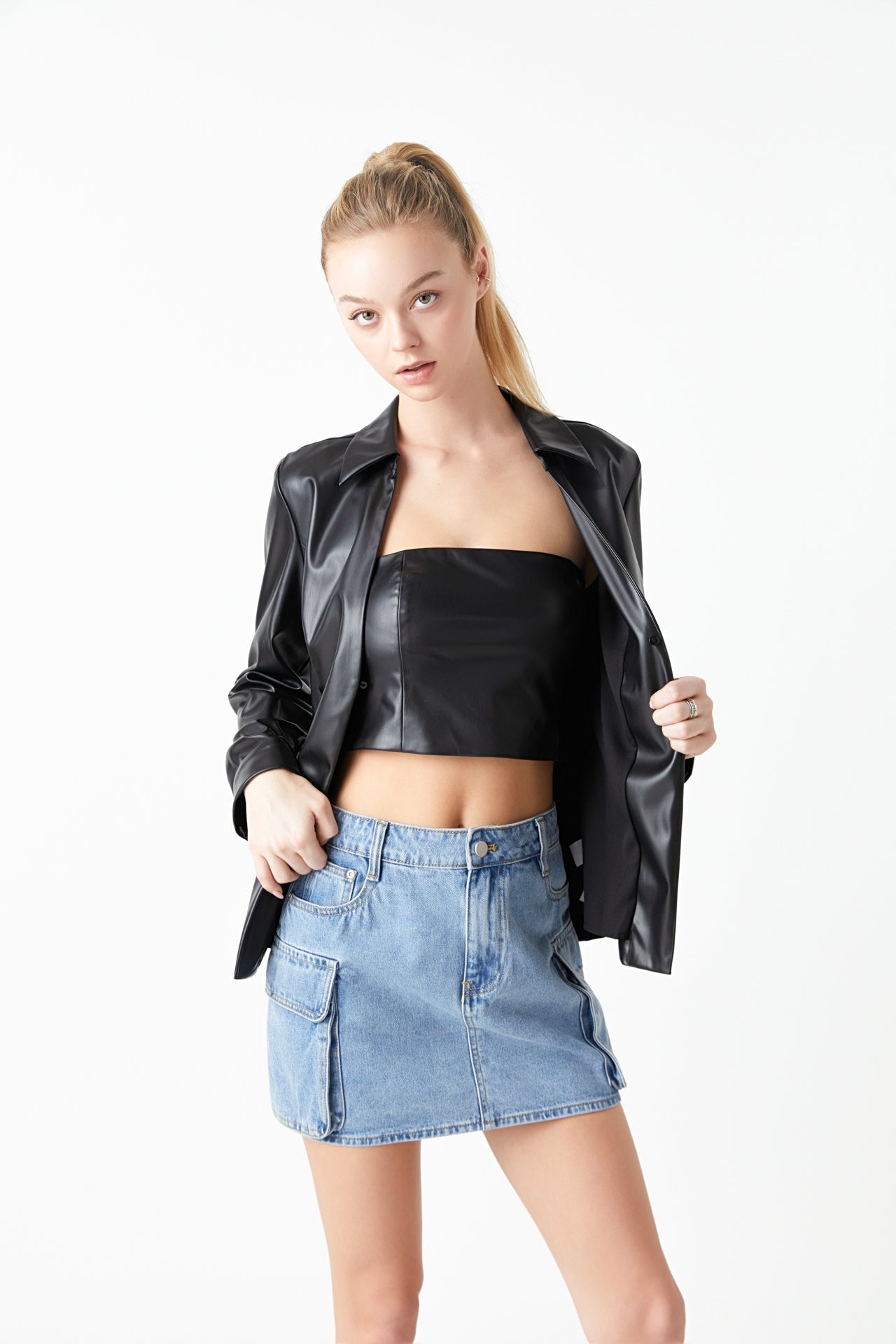 GREY LAB - Faux Leather Jacket Set - JACKETS available at Objectrare