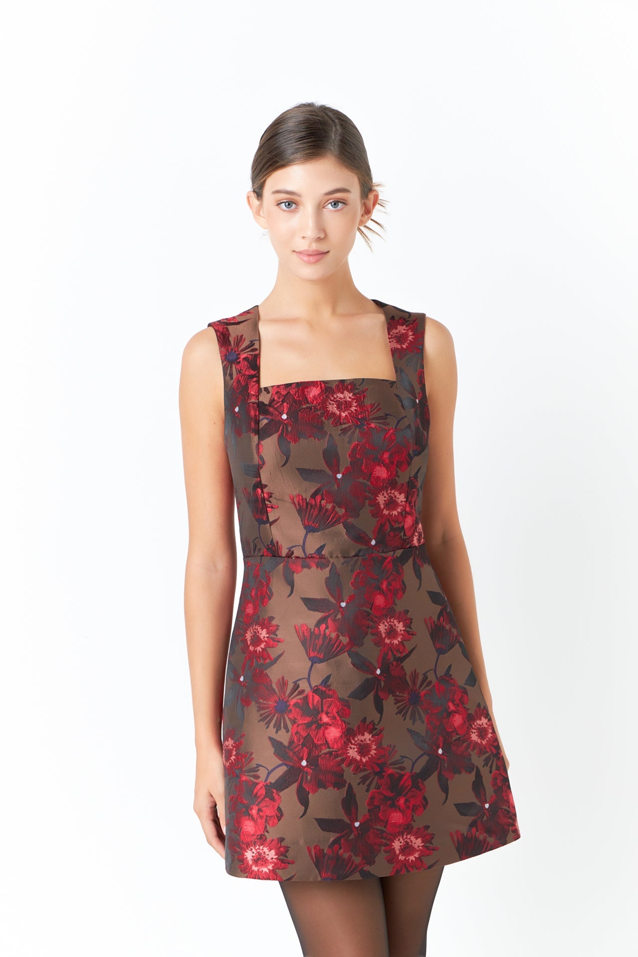 ENDLESS ROSE - Floral Jacquard Sleeveless Mini Dress - DRESSES available at Objectrare