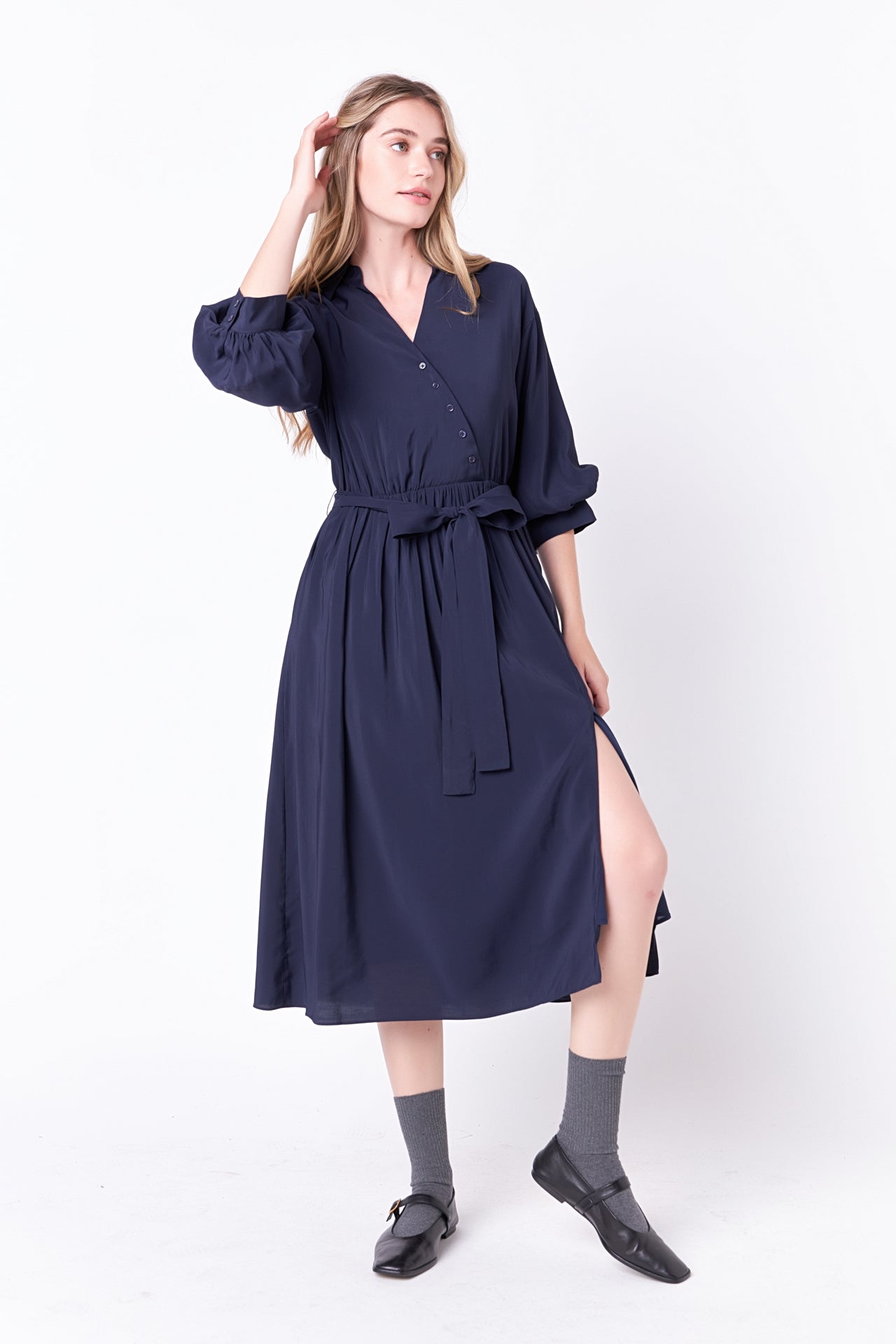 ENGLISH FACTORY - Angled Buttoned Wrap Midi Dress - DRESSES available at Objectrare