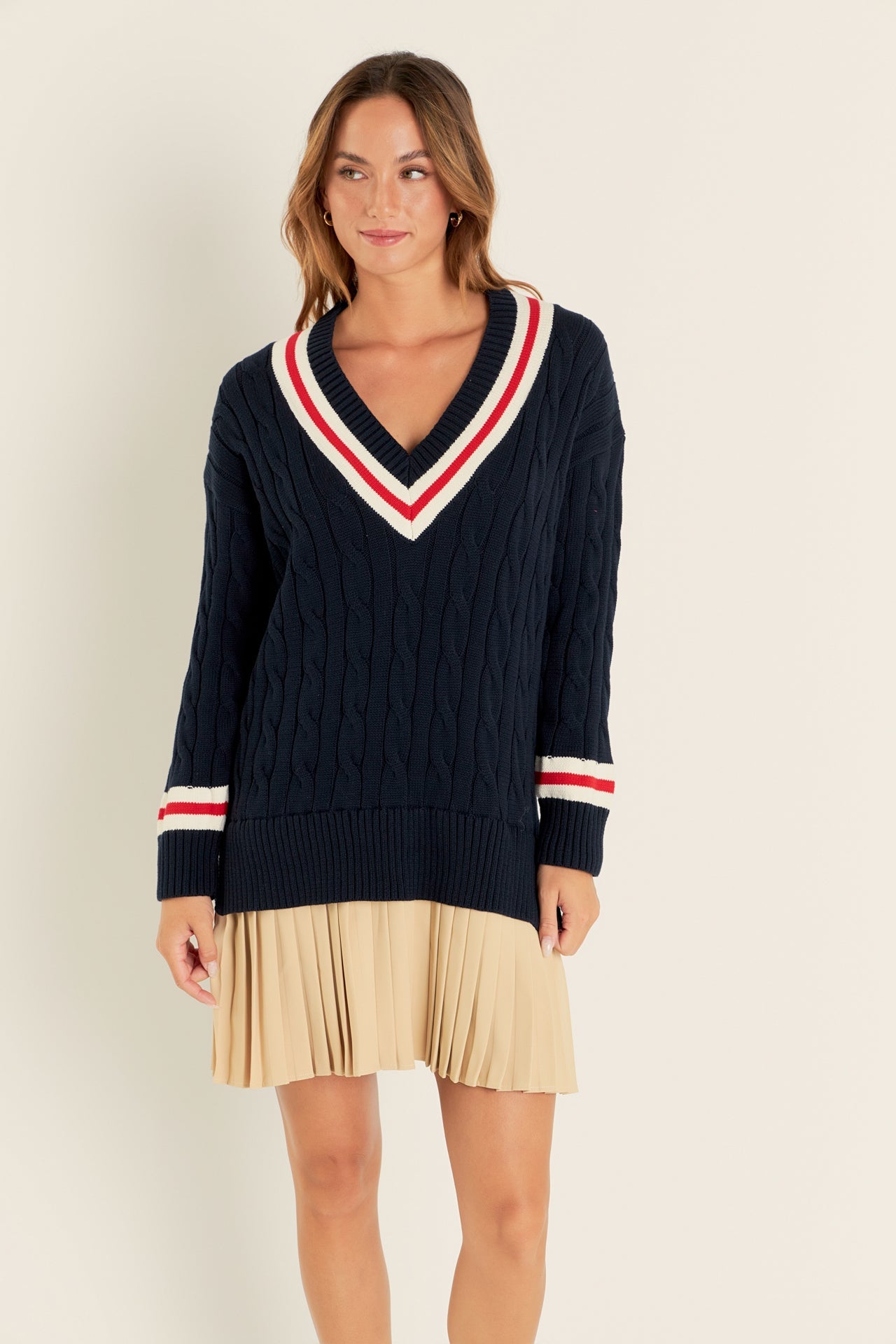 ENGLISH FACTORY - Cable Knit Pleated Sweater Dress - DRESSES available at Objectrare