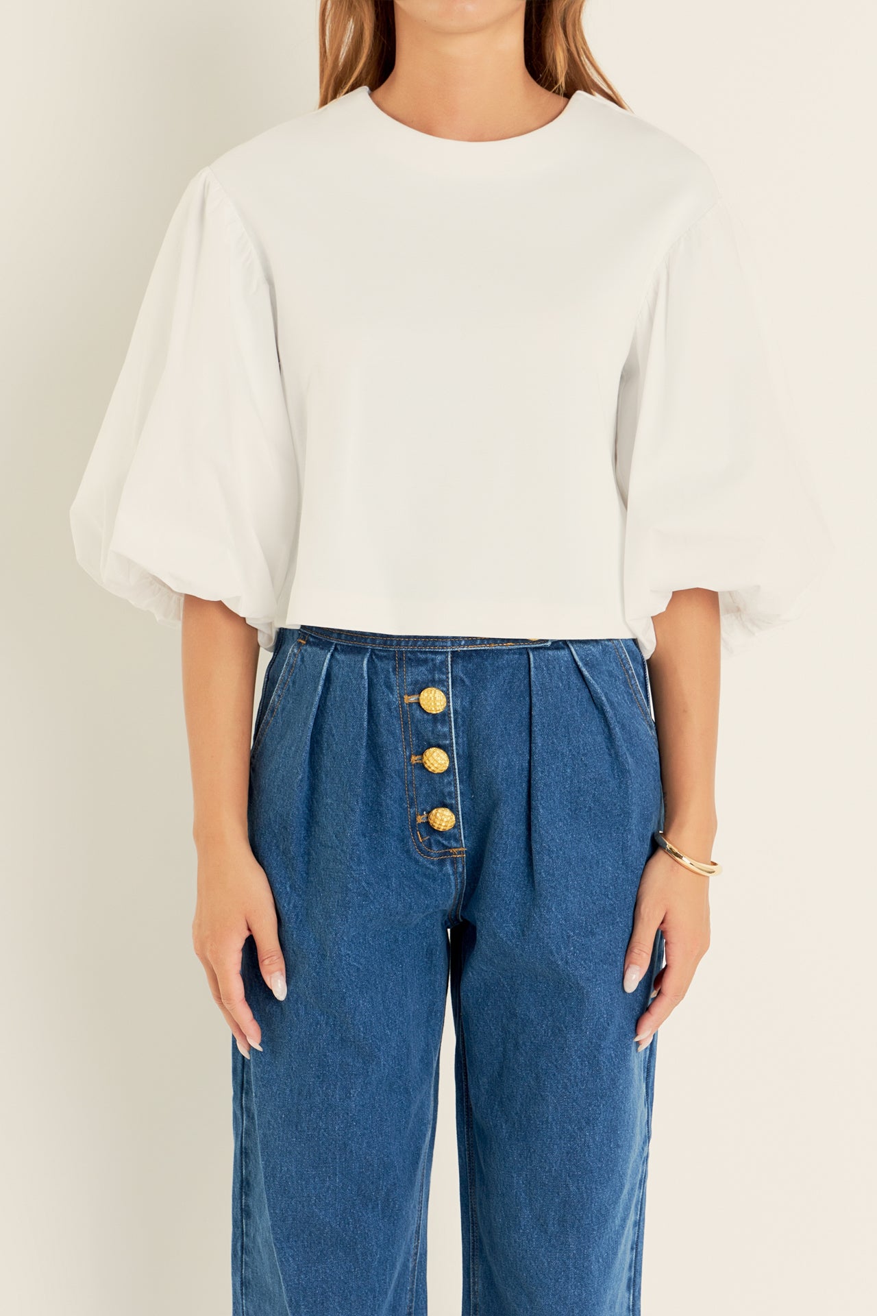 ENGLISH FACTORY - Blouson Mixed Media Top - TOPS available at Objectrare