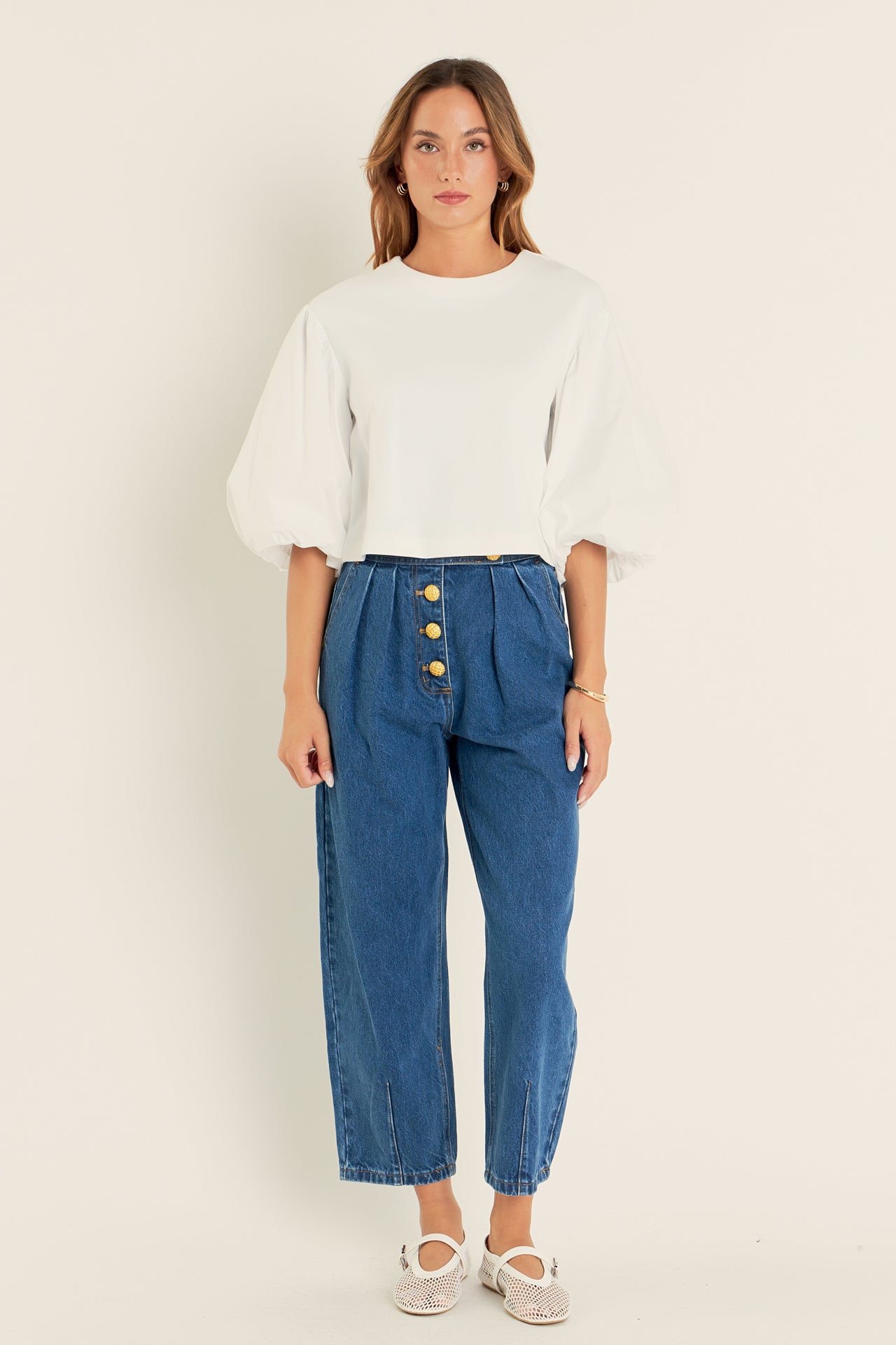 ENGLISH FACTORY - Blouson Mixed Media Top - TOPS available at Objectrare