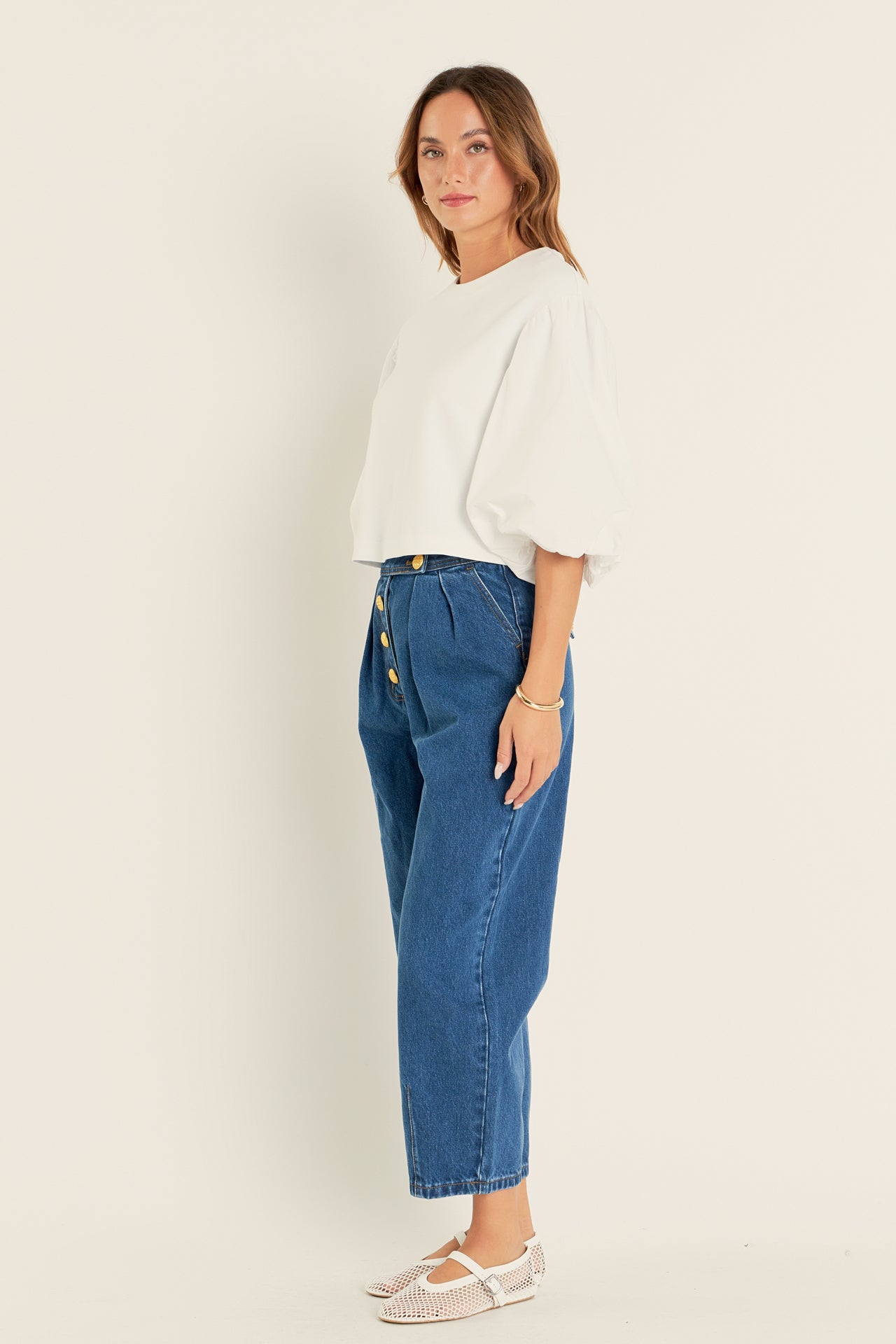 ENGLISH FACTORY - Blouson Mixed Media Top - TOPS available at Objectrare