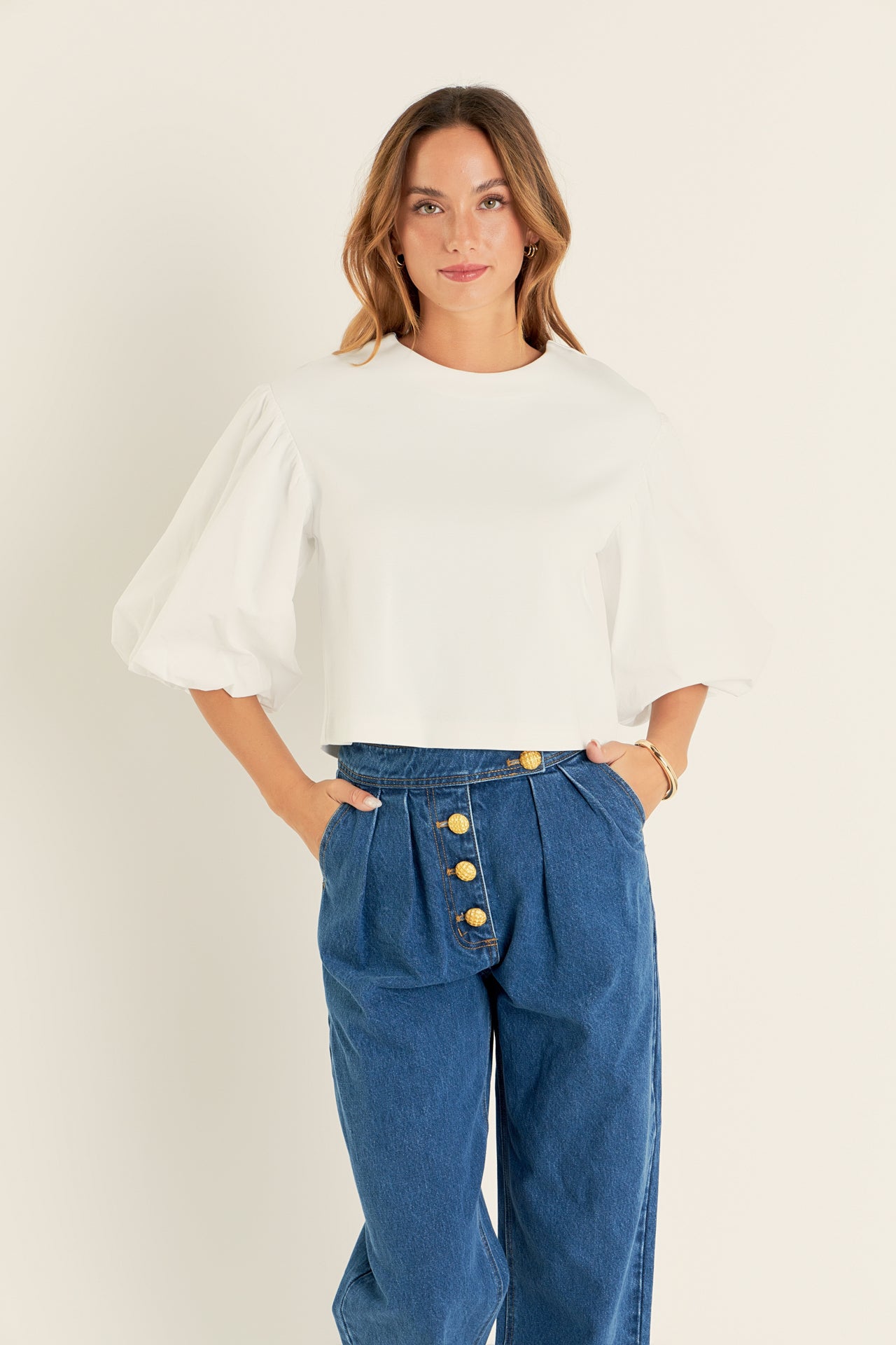 ENGLISH FACTORY - Blouson Mixed Media Top - TOPS available at Objectrare