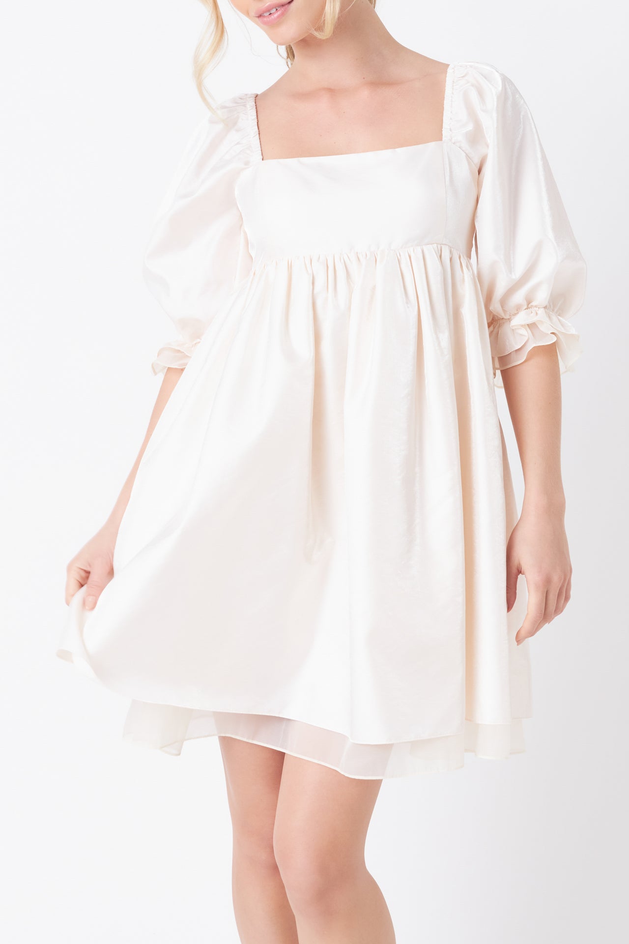 ENDLESS ROSE - Shiny Puff Sleeve Mini Dress - DRESSES available at Objectrare
