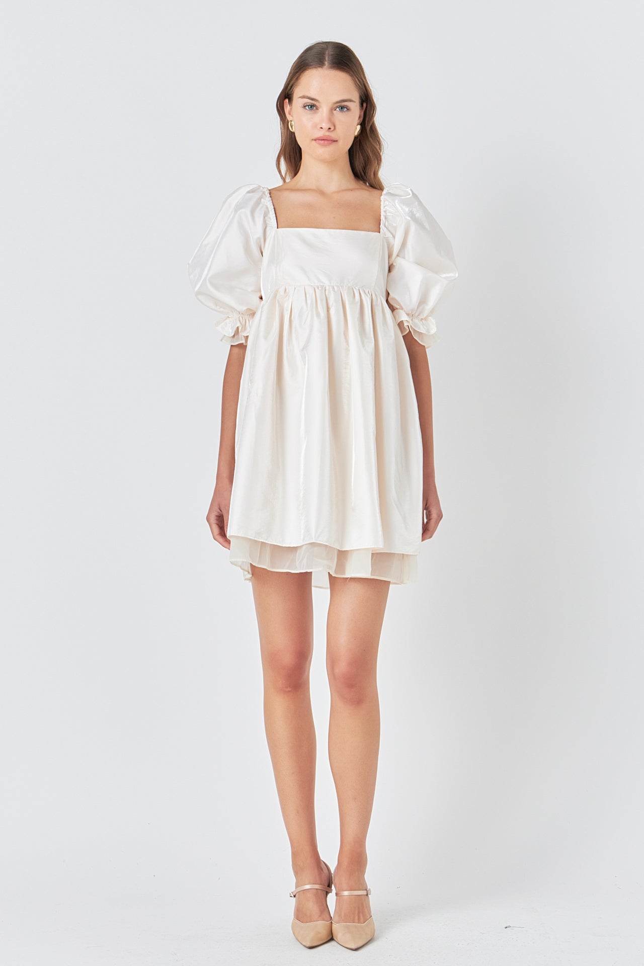ENDLESS ROSE - Shiny Puff Sleeve Mini Dress - DRESSES available at Objectrare