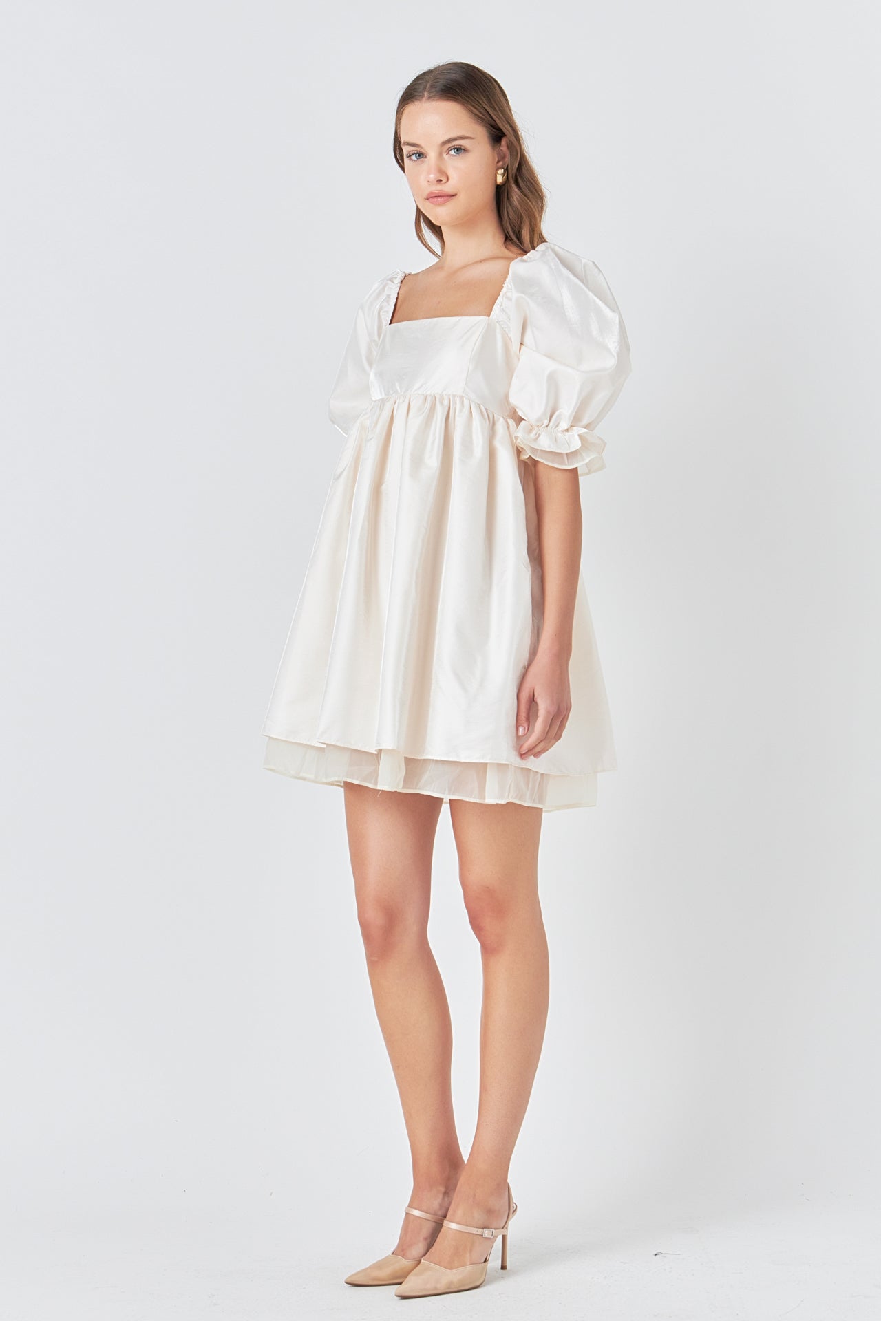 ENDLESS ROSE - Shiny Puff Sleeve Mini Dress - DRESSES available at Objectrare