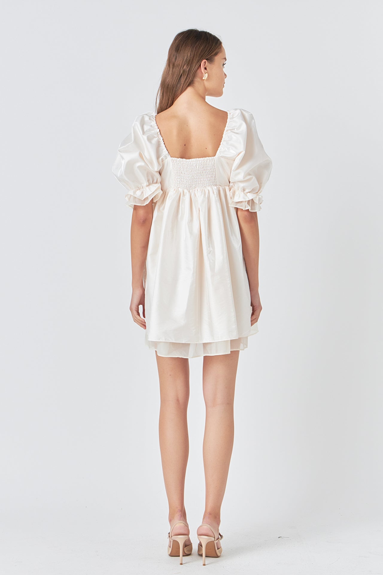 ENDLESS ROSE - Shiny Puff Sleeve Mini Dress - DRESSES available at Objectrare
