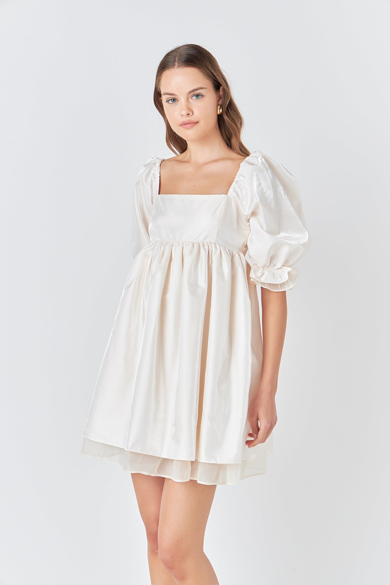 ENDLESS ROSE - Shiny Puff Sleeve Mini Dress - DRESSES available at Objectrare