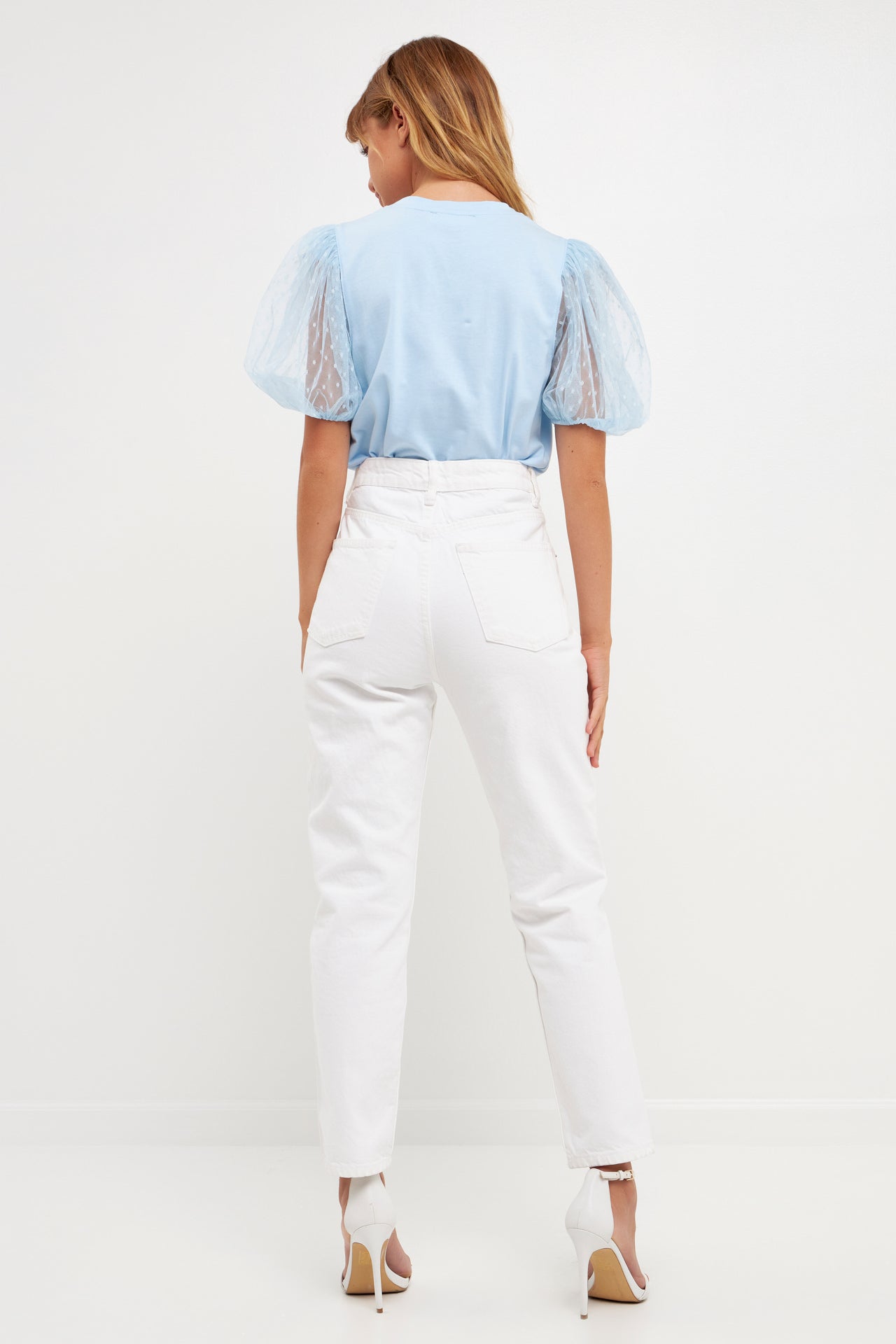 Mesh Dot Puff Sleeve Top