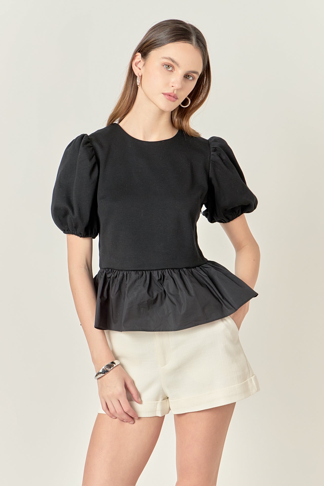 ENGLISH FACTORY - Mixed Media Bubble Top - TOPS available at Objectrare