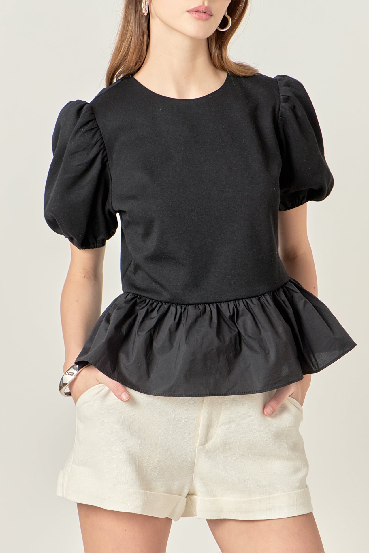 ENGLISH FACTORY - Mixed Media Bubble Top - TOPS available at Objectrare