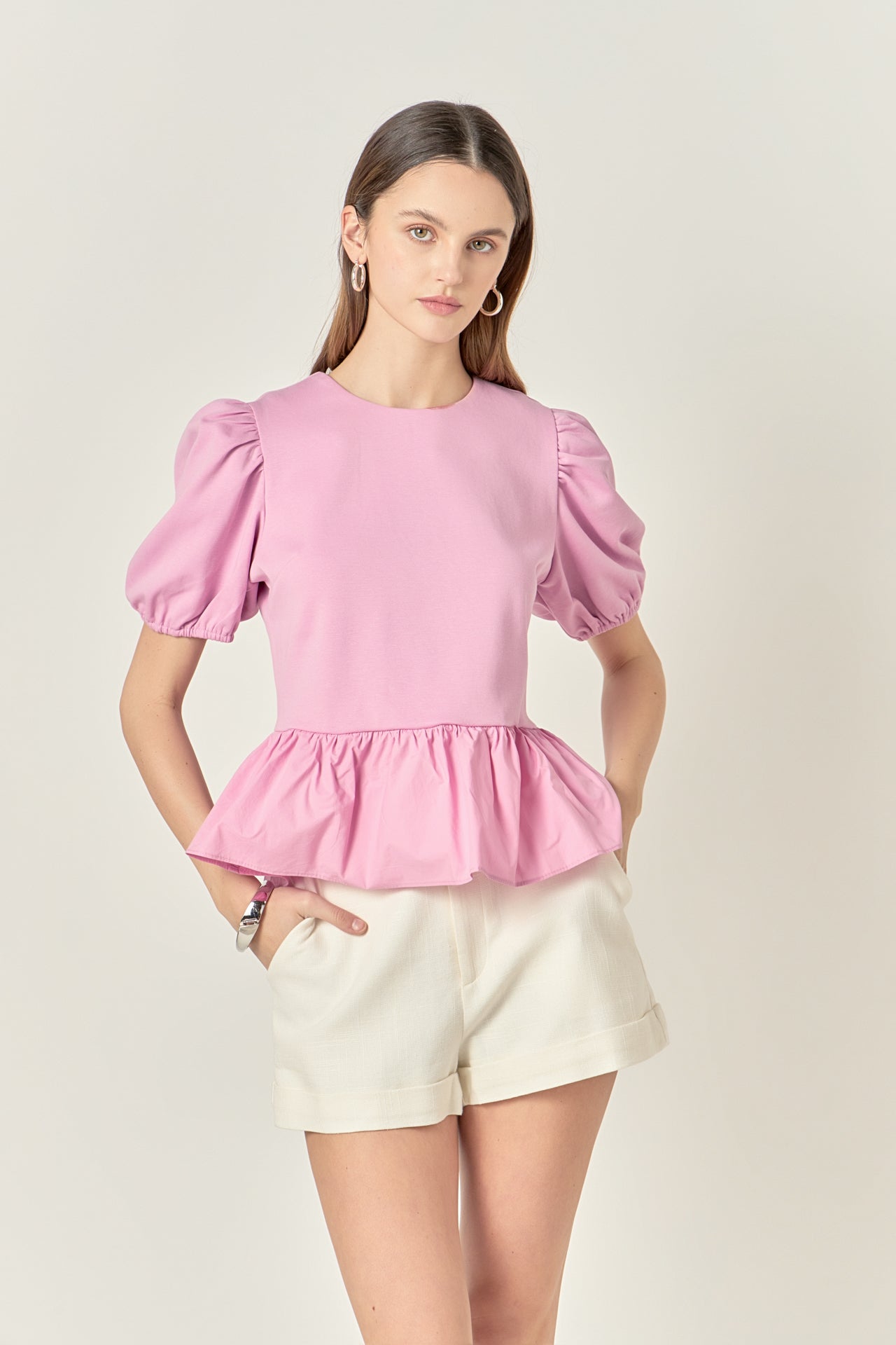 ENGLISH FACTORY - Mixed Media Bubble Top - TOPS available at Objectrare