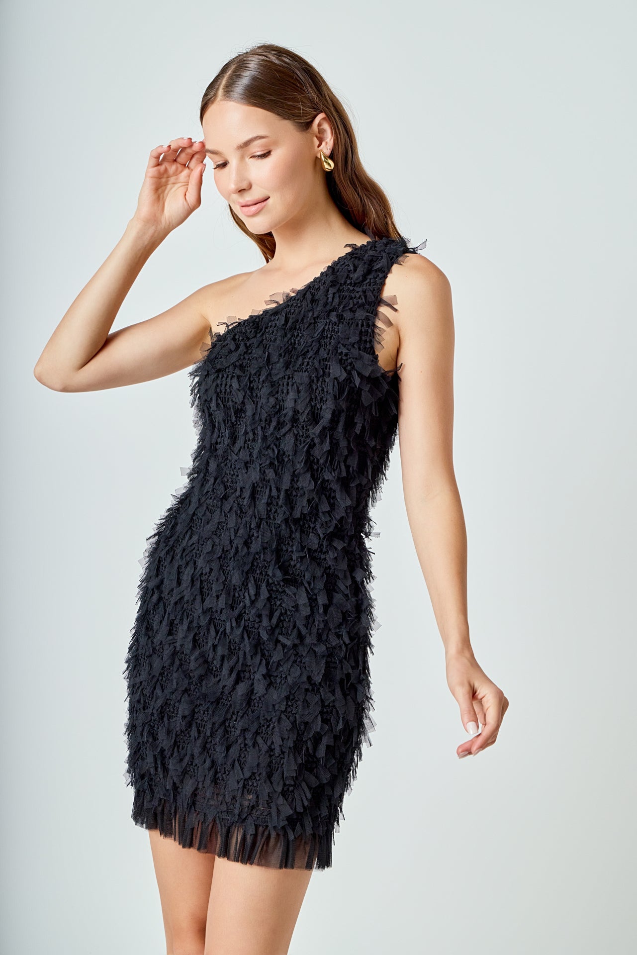 ENDLESS ROSE - Mesh Trimmed One Shoulder Mini Dress - DRESSES available at Objectrare