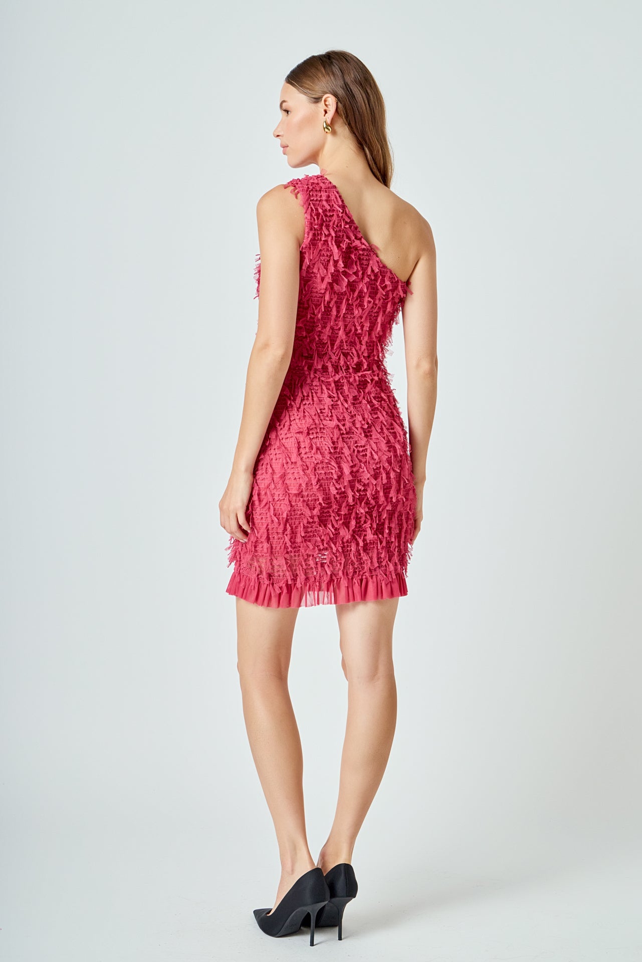 ENDLESS ROSE - Mesh Trimmed One Shoulder Mini Dress - DRESSES available at Objectrare