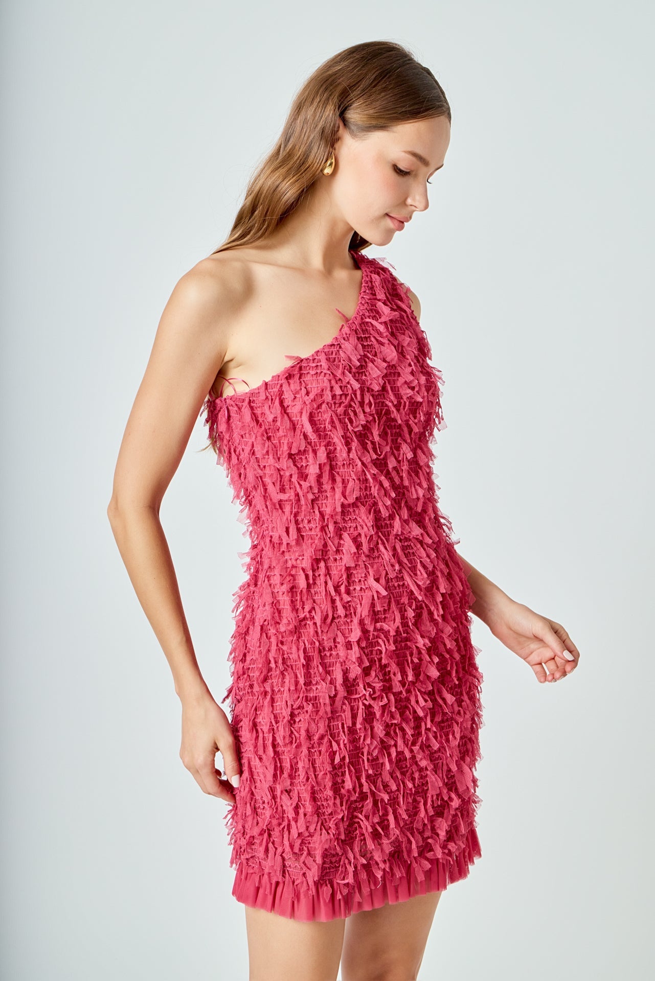 ENDLESS ROSE - Mesh Trimmed One Shoulder Mini Dress - DRESSES available at Objectrare