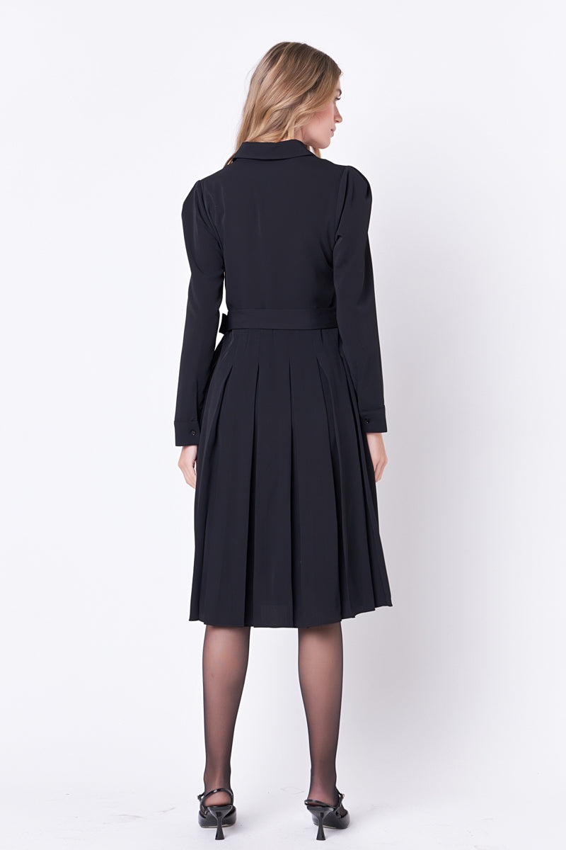 ENGLISH FACTORY - Pleated Collared Long Sleeve Midi Dress - DRESSES available at Objectrare
