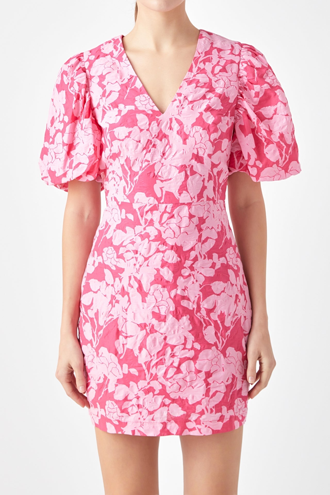 ENDLESS ROSE - Floral Puff Sleeve Mini Dress - DRESSES available at Objectrare