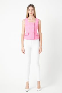 ENDLESS ROSE - Tweed Fringed Double Button Top - TOPS available at Objectrare