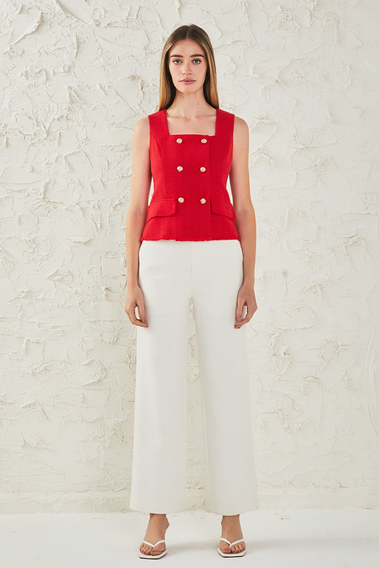 ENDLESS ROSE - Tweed Fringed Double Button Top - TOPS available at Objectrare