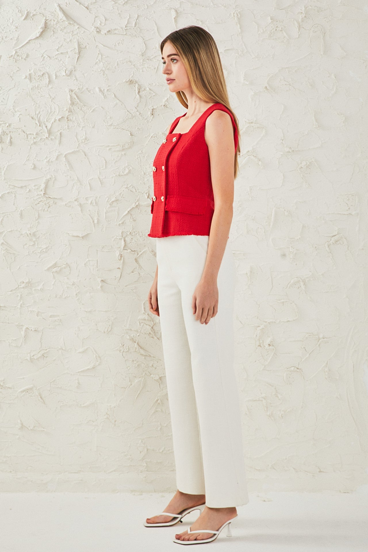 ENDLESS ROSE - Tweed Fringed Double Button Top - TOPS available at Objectrare