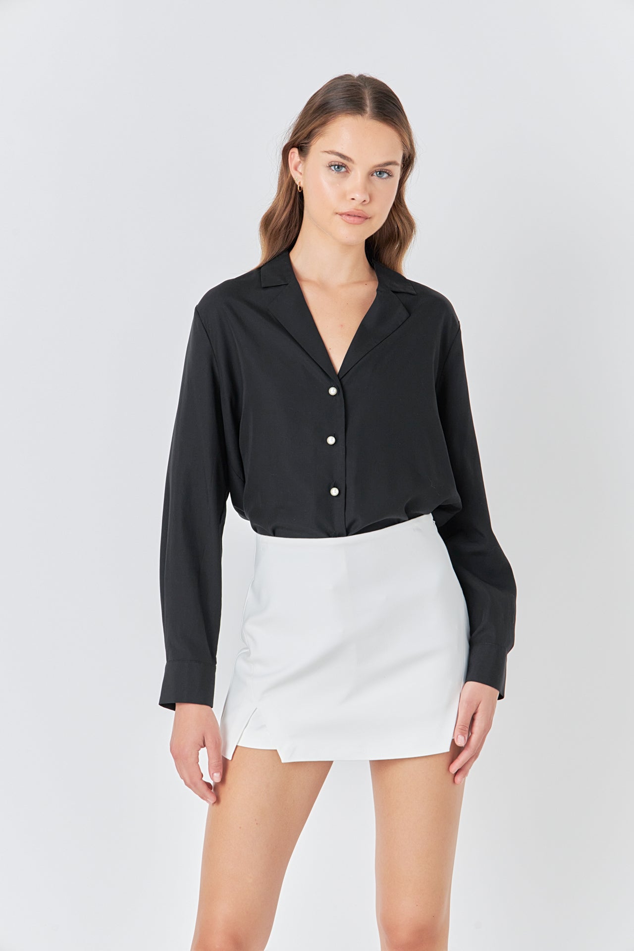 ENDLESS ROSE - Pearl Button Collared Shirt - SHIRTS & BLOUSES available at Objectrare