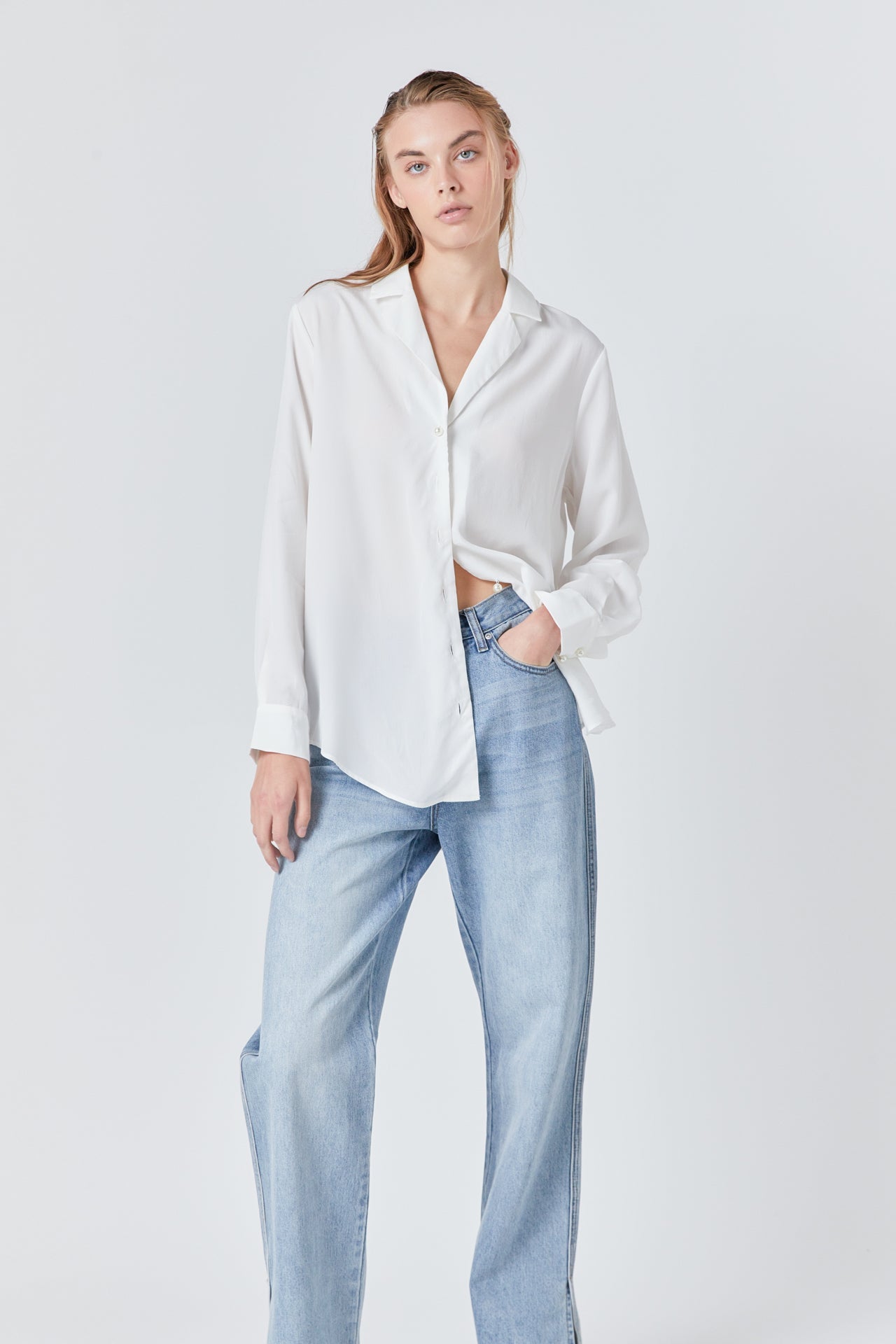 ENDLESS ROSE - Pearl Button Collared Shirt - SHIRTS & BLOUSES available at Objectrare