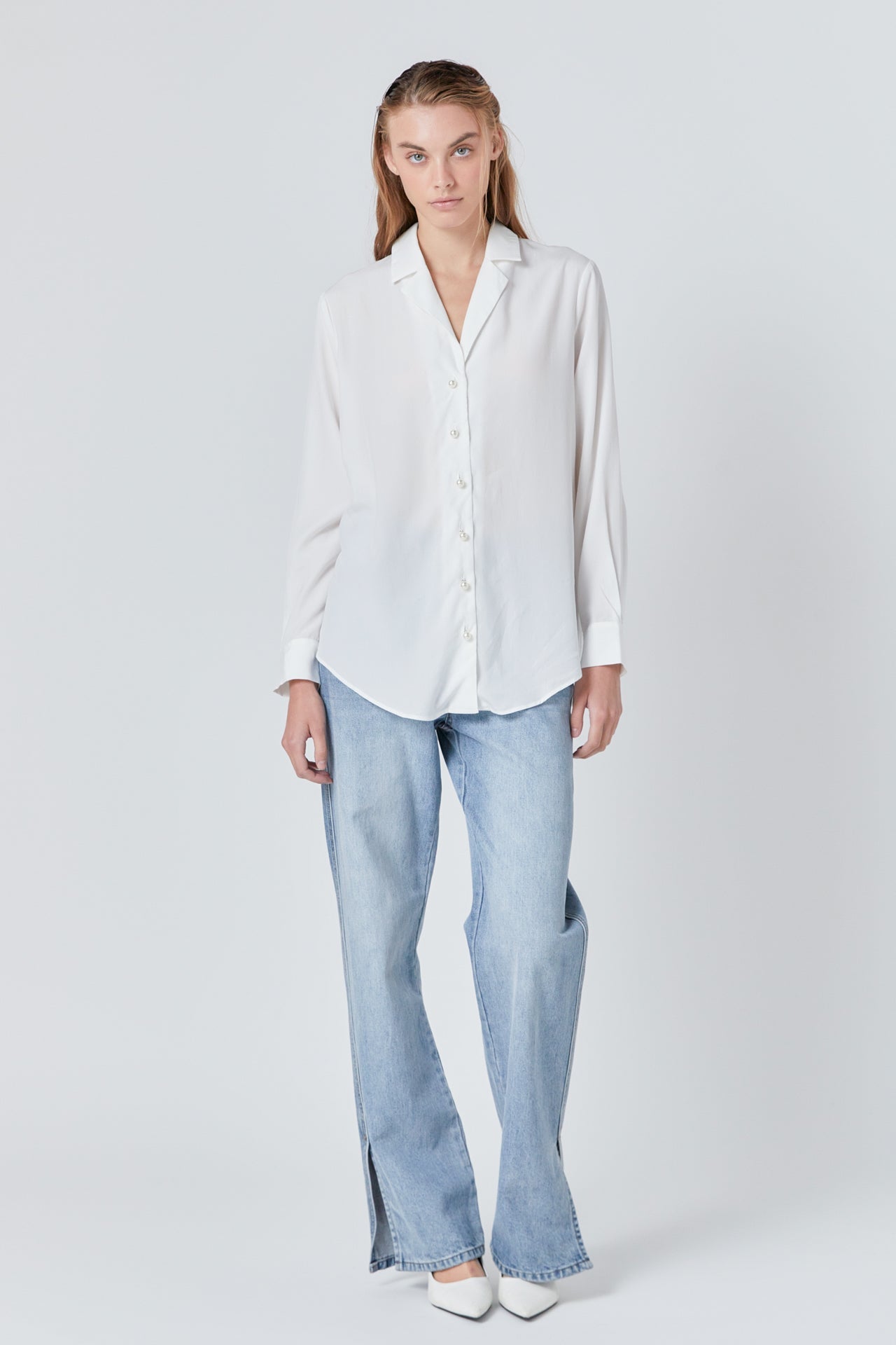 ENDLESS ROSE - Pearl Button Collared Shirt - SHIRTS & BLOUSES available at Objectrare