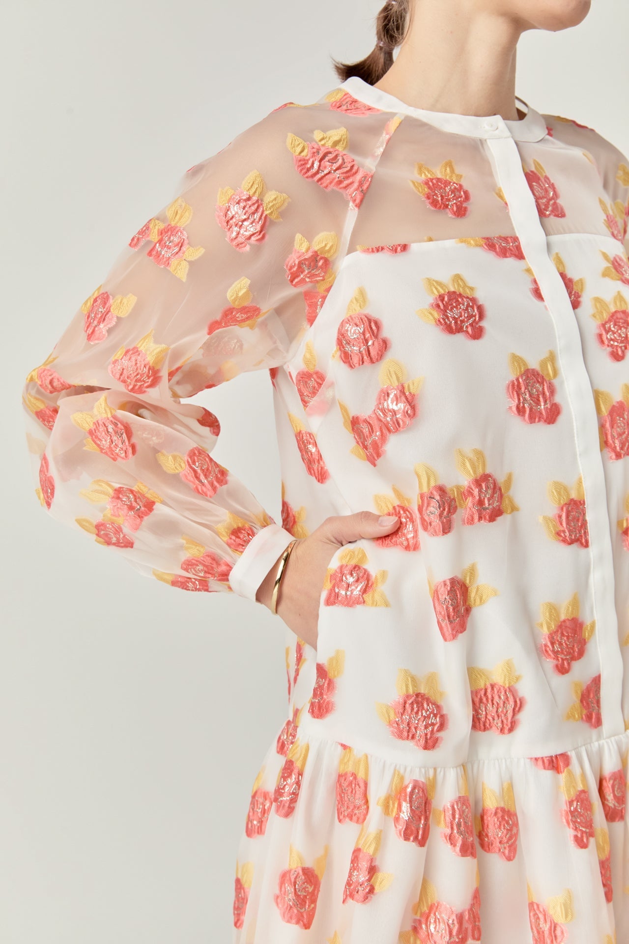 ENGLISH FACTORY - Floral Organza Buttoned Mini Dress - DRESSES available at Objectrare