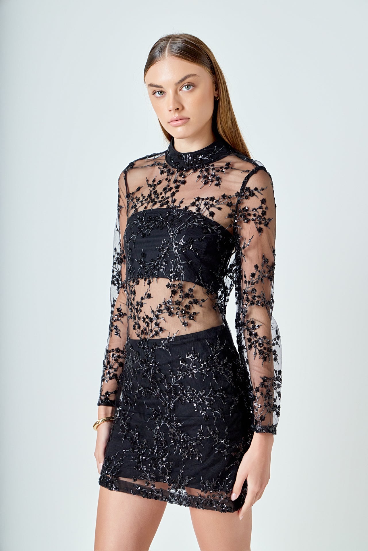 ENDLESS ROSE - Sequins Embroidered Mini Dress - DRESSES available at Objectrare