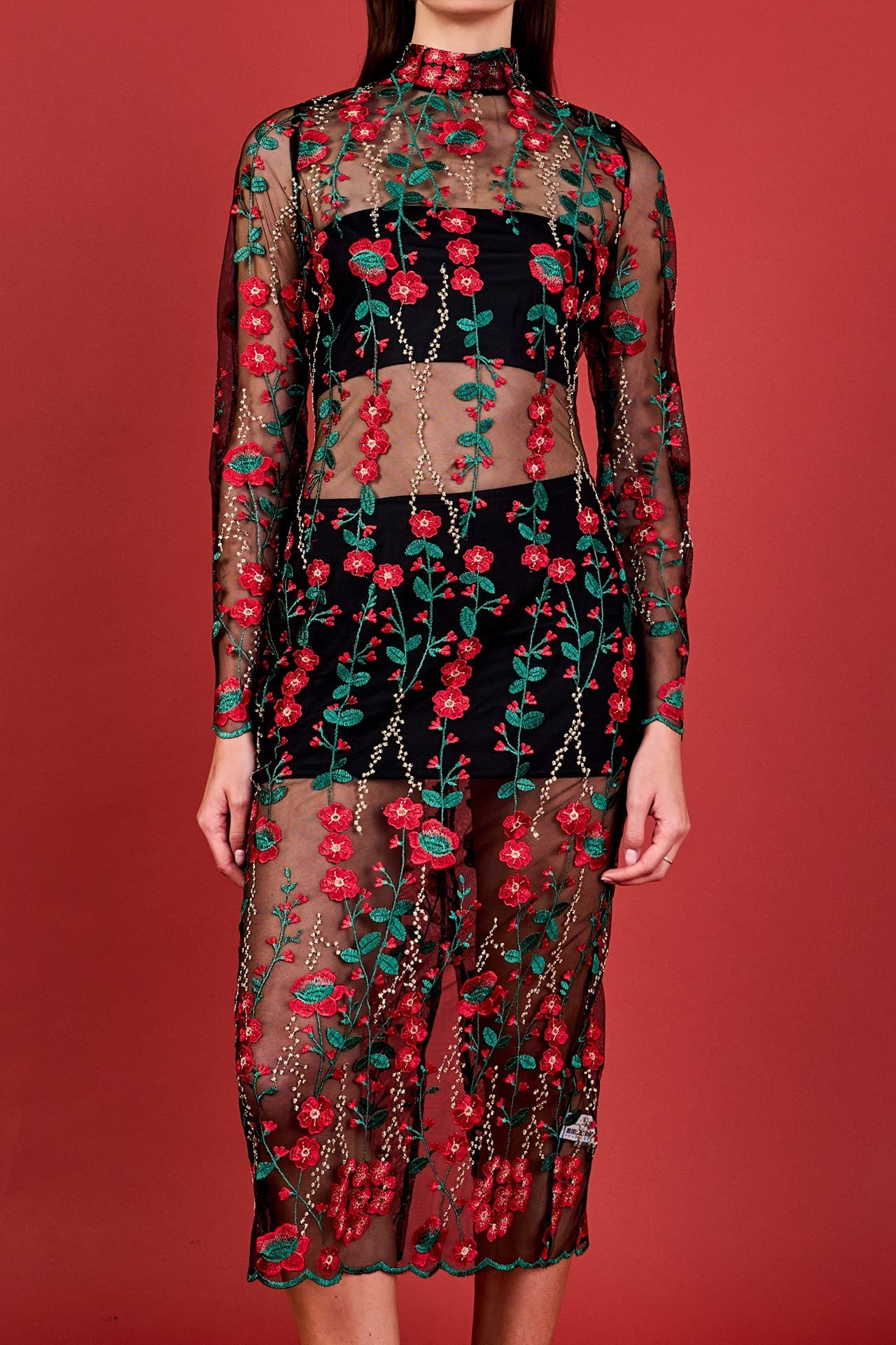 ENDLESS ROSE - Floral Embroidered Midi Dress - DRESSES available at Objectrare