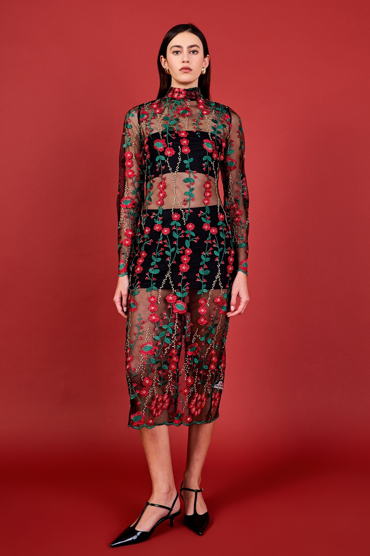ENDLESS ROSE - Floral Embroidered Midi Dress - DRESSES available at Objectrare