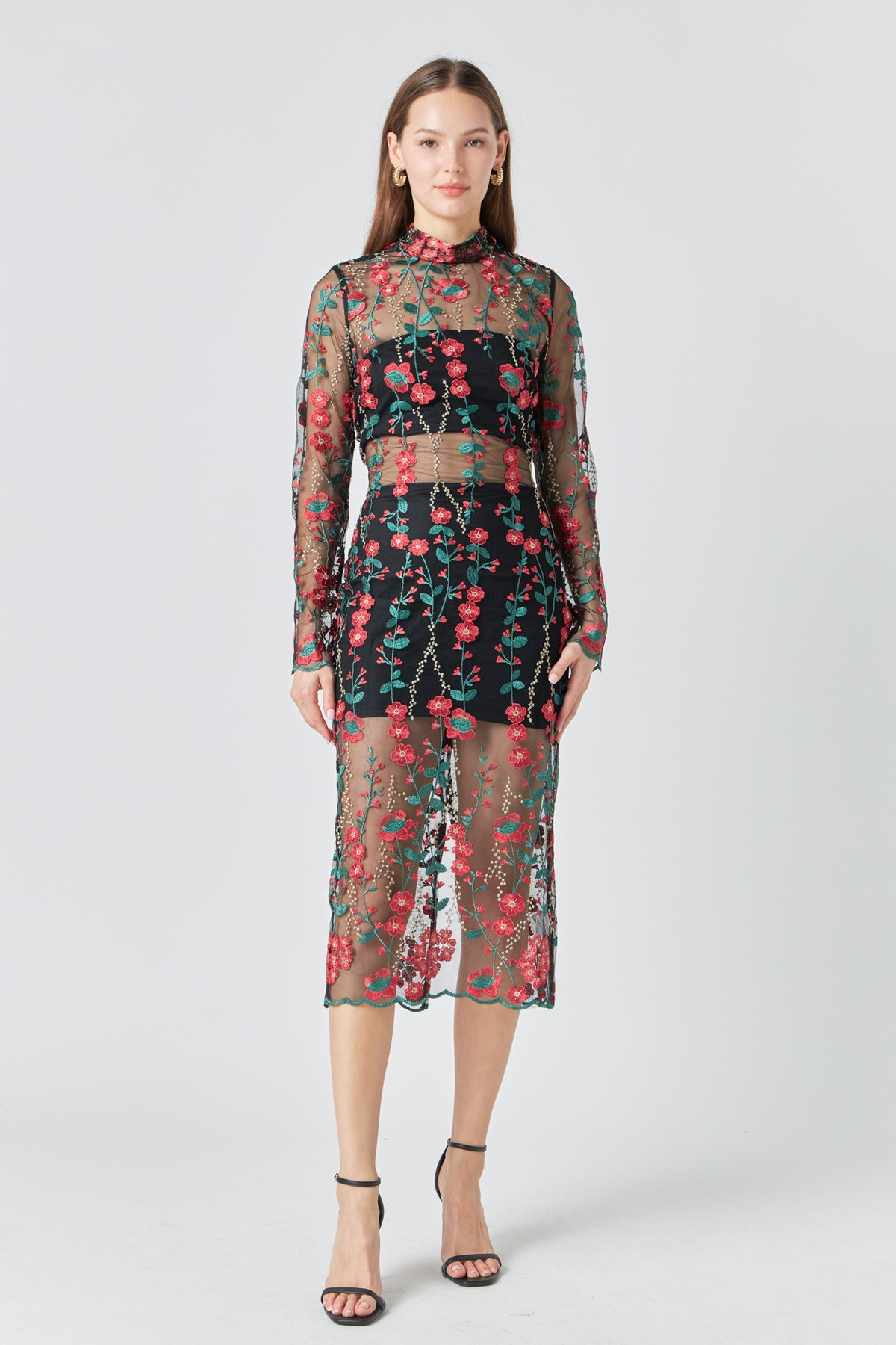 ENDLESS ROSE - Floral Embroidered Midi Dress - DRESSES available at Objectrare