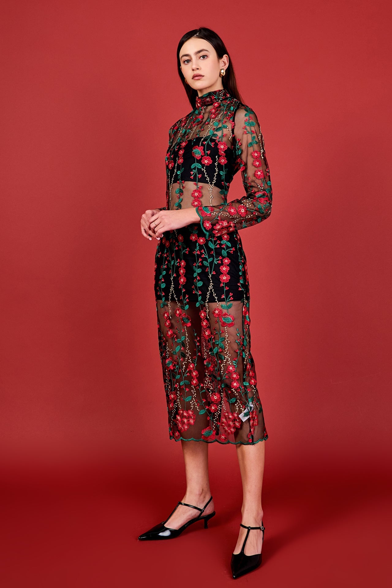 ENDLESS ROSE - Floral Embroidered Midi Dress - DRESSES available at Objectrare