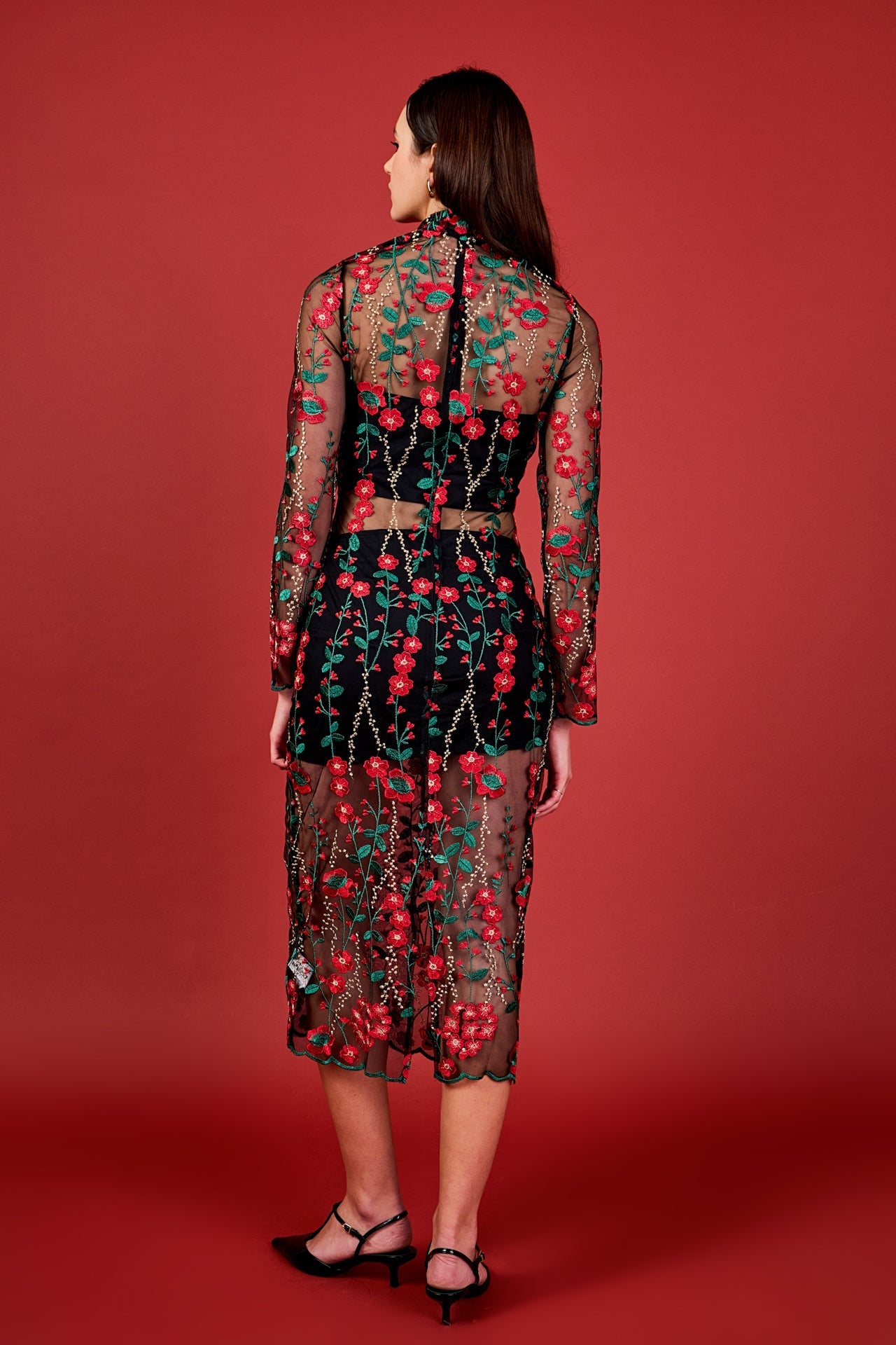 ENDLESS ROSE - Floral Embroidered Midi Dress - DRESSES available at Objectrare